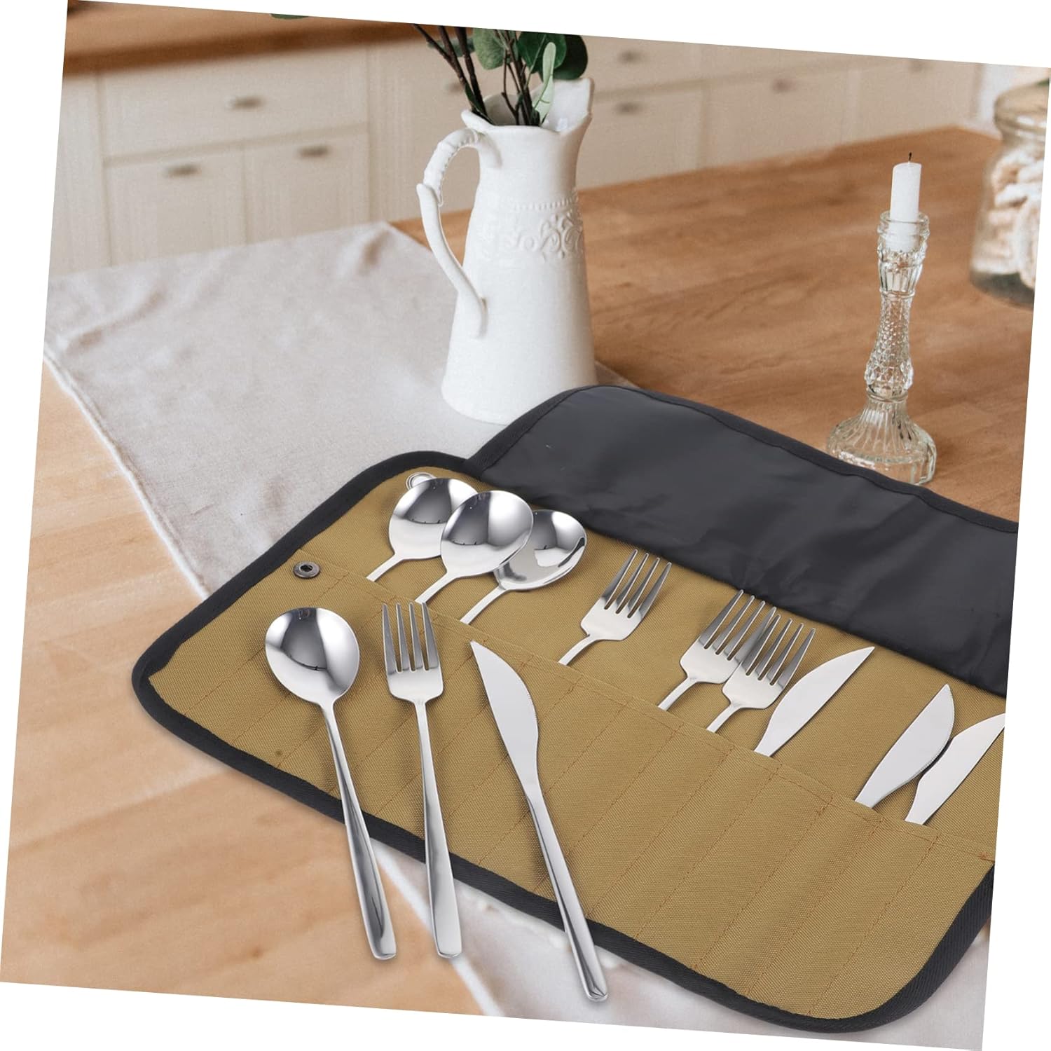 KICHOUSE Camping Utensil Set with Organizer Bag Portable Dinnerware Kit for Outdoor Activities Includes Chopsticks Spoon Fork for Picnics Hiking and Barbecues