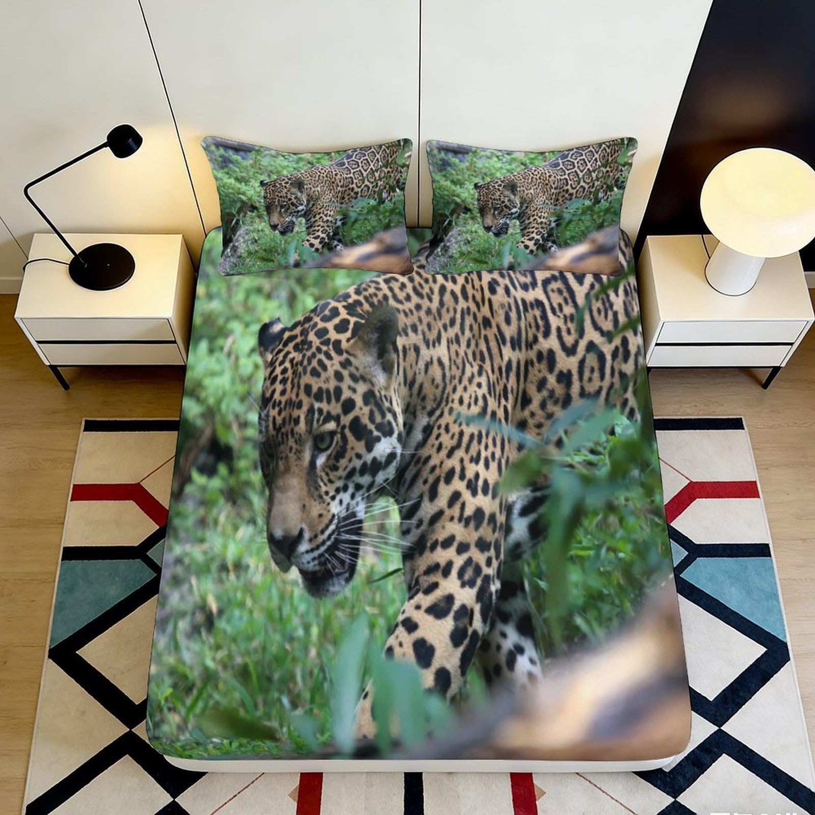 Tjiqhvmrn Style-10 3D Printed Leopard Fitted Sheet Microfiber Deep Pocket Non-Slip Elastic Hem Bedroom Bedding Leopard Mattress Fitted Cover Washable Adult Teen 90X200x25cm