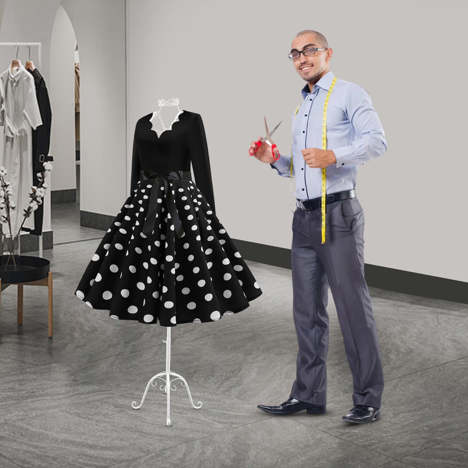 Manichino da sartoria, manichino da donna, per moda da donna, regolabile in altezza (58 pollici), supporto in metallo bianco con 4 piedini, per costumi da bagno e lingerie