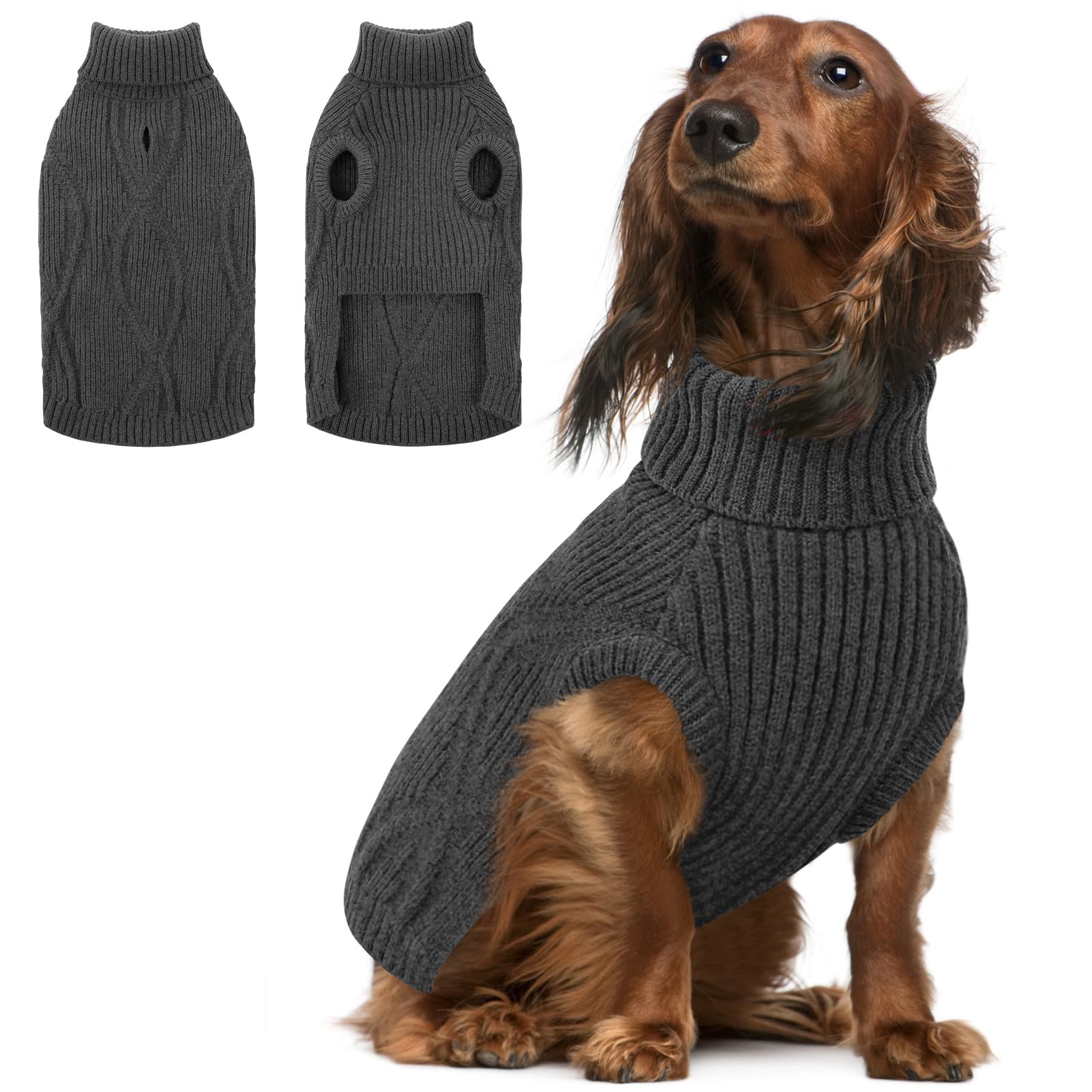 Queenmore Hundepullover mittelgroße Hunde, warm und bequem, Stretch Strickpullover für Dackel, Bichon Frisé, Mops, Jack Russell Terrier, Greyhound, Boston Terrier (Grau, M)