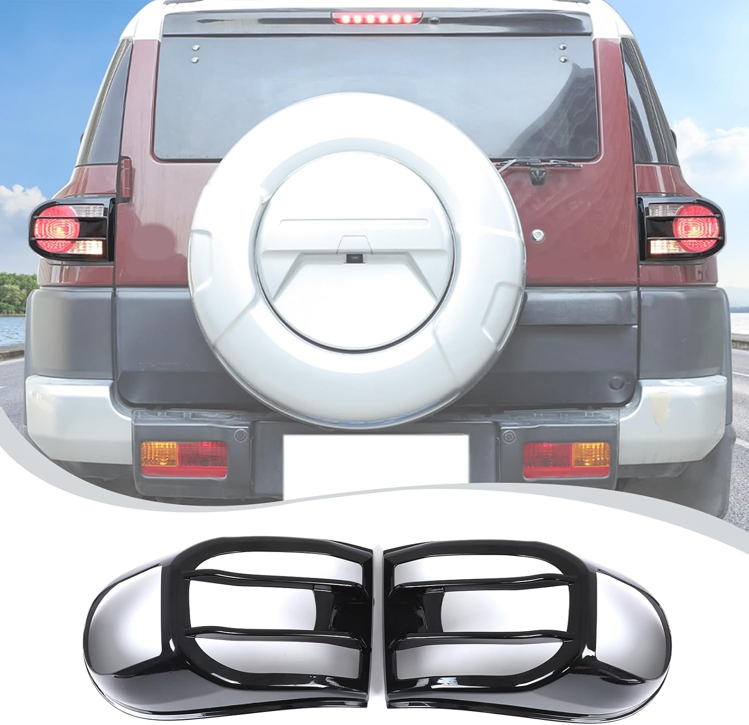 LLKUANG Rear Tail Light Cover Tail Lamp Guard Trim Frame Compatible with Toyota FJ Cruiser 2007-2021,ABS Car Taillight Decorative Frame Cover Taillight Shell Exterior Accessories (Glossy Black)