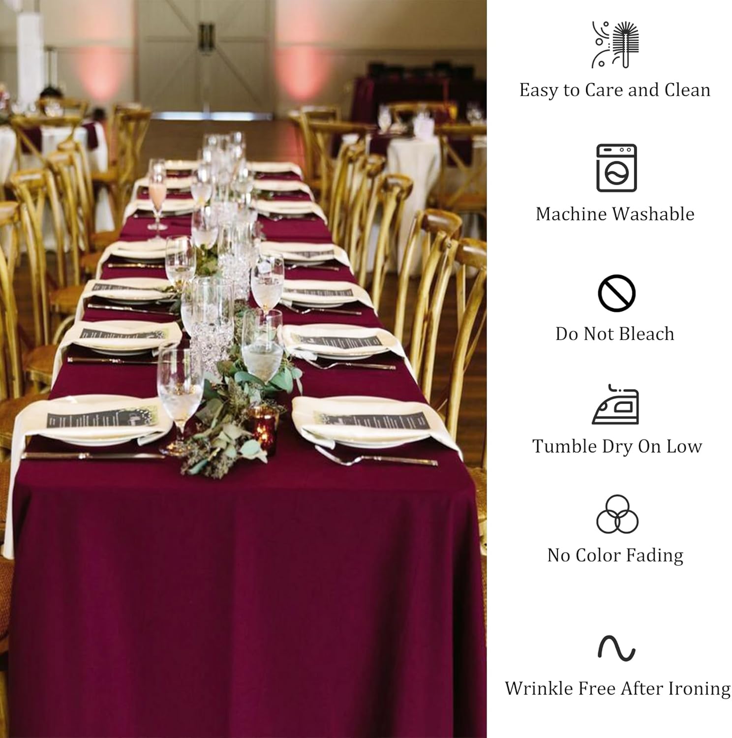 8 Pack Premium Burgundy Tablecloth 60 x 102 Inch, Rectangle Table Clothes for 6 Foot Rectangle Table Washable Polyester Fabric Table Covers for Wedding Party Reception Banquet Buffet