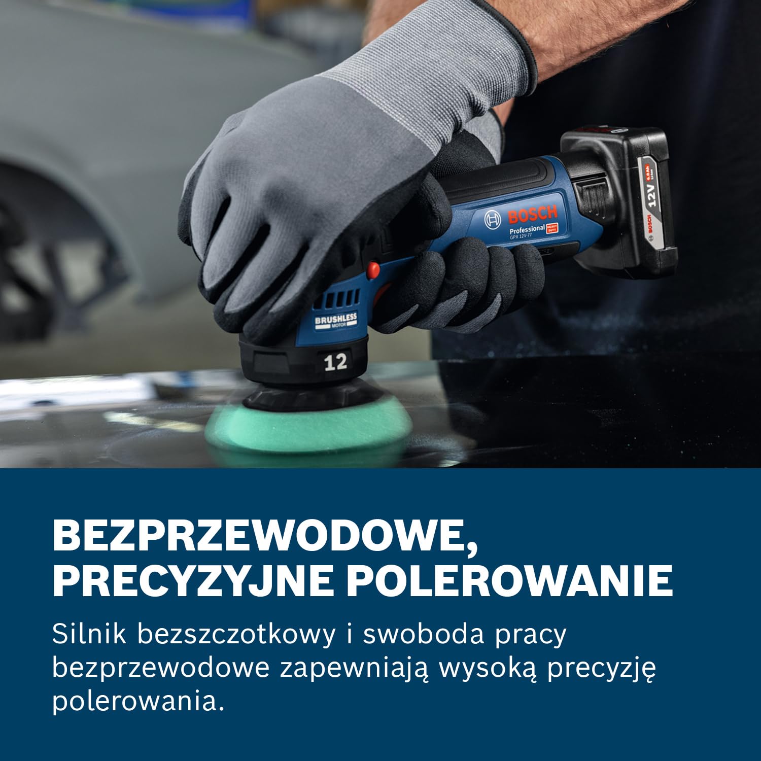 Bosch Professional 12V System Polerka akumulatorowa GPX 12V-77 (talerz oporowy 77 mm z mocowaniem na rzepy, gąbka do polerowania i cięcia 77 mm)