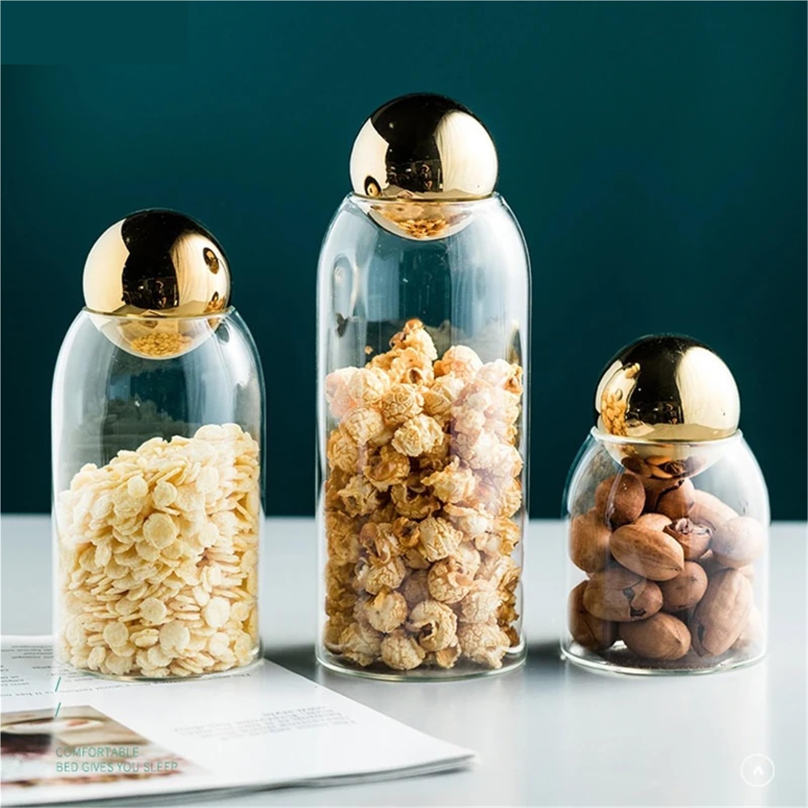 Serbatoio di stoccaggio chicchi caffè in vetro trasparente sigillato da 2 pezzi. frutta secca. bottiglie multicereali Per Cucina(Golden stopper-M)