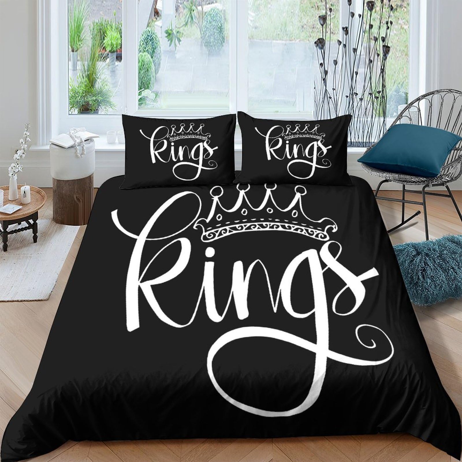GPLZQXKJNH 3D Printed Black Crown Kings Duvet Cover Set Microfiber Soft Bedding with 2 Pillowcases for Bedroom, Dorm, Apartment Single（135x200cm）