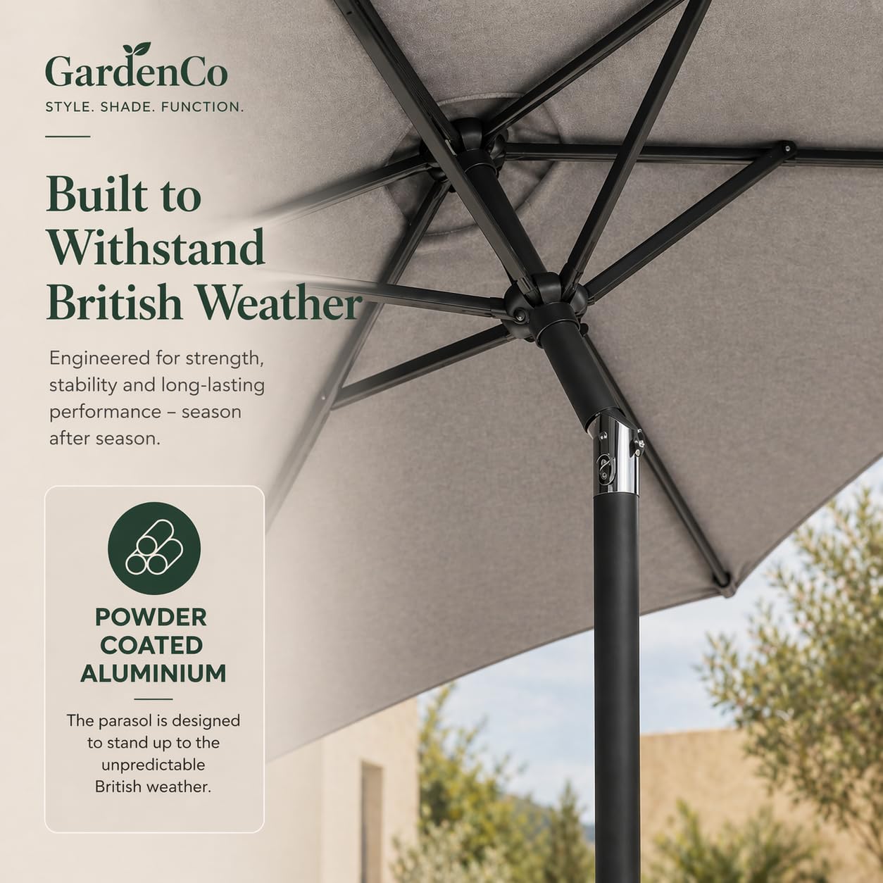 GardenCo Outdoor 2m Parasol - Crank Up & Tilt Function Options Garden Parasol Umbrella - UV Rated 50-38mm Parasol Pole — view 6