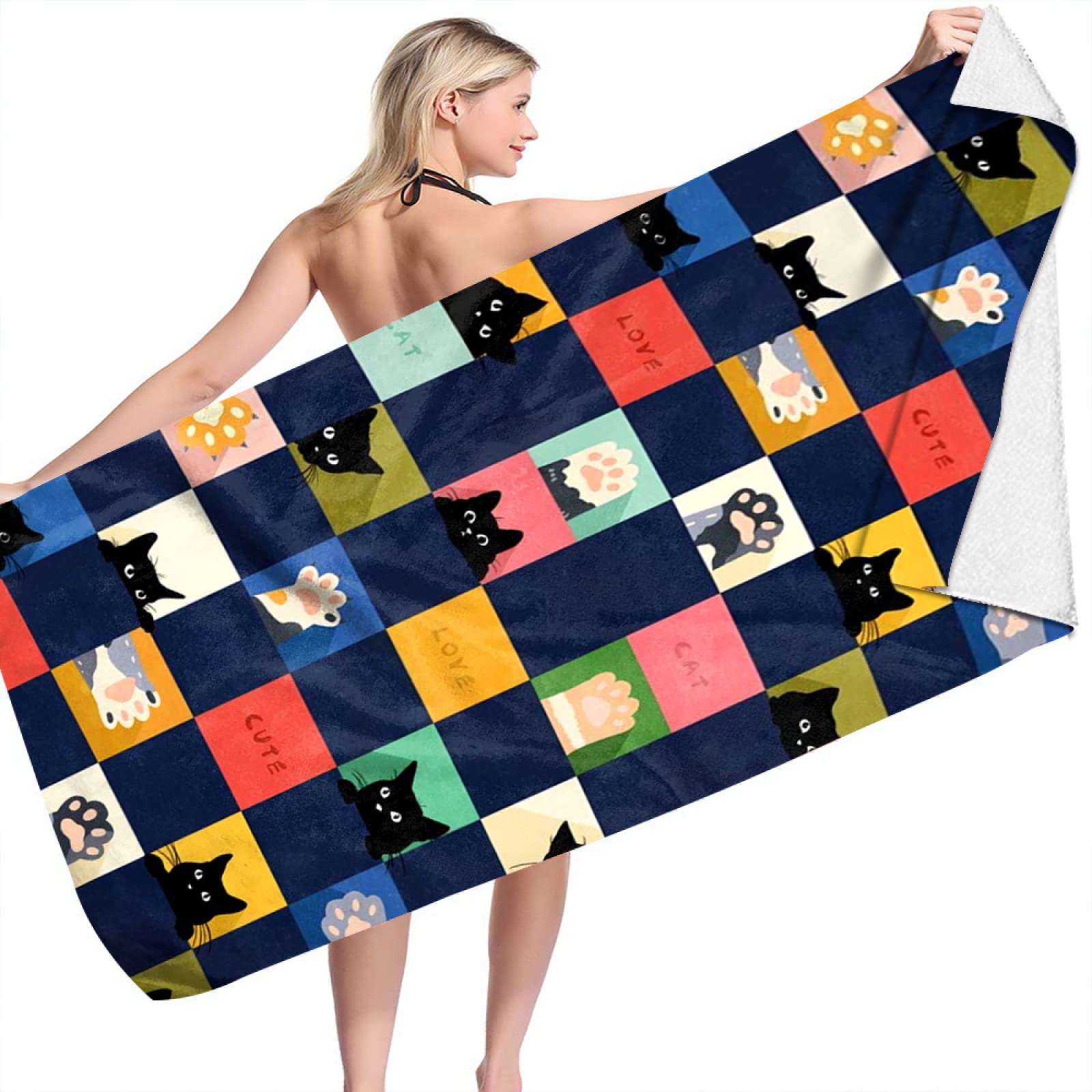 ZQMHCY Beach Towel Animal Cat Blue Bath Towel Polyester Beach Towels for Adults Travel Towel Kids Towels Bath Sheets Swimming Towel Lightweight Bathroom Towels Hooded Quick Dry Towel 60x60cm