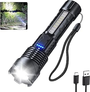 Flashlights High Lumens Rechargeable, 200000 Lumen Super Bright Led Tactical Flashlight Battery Powered with 7 Light Modes, USB C, IPX6 Waterproof, Zoomable, Powerful Handheld Small Flash Light
