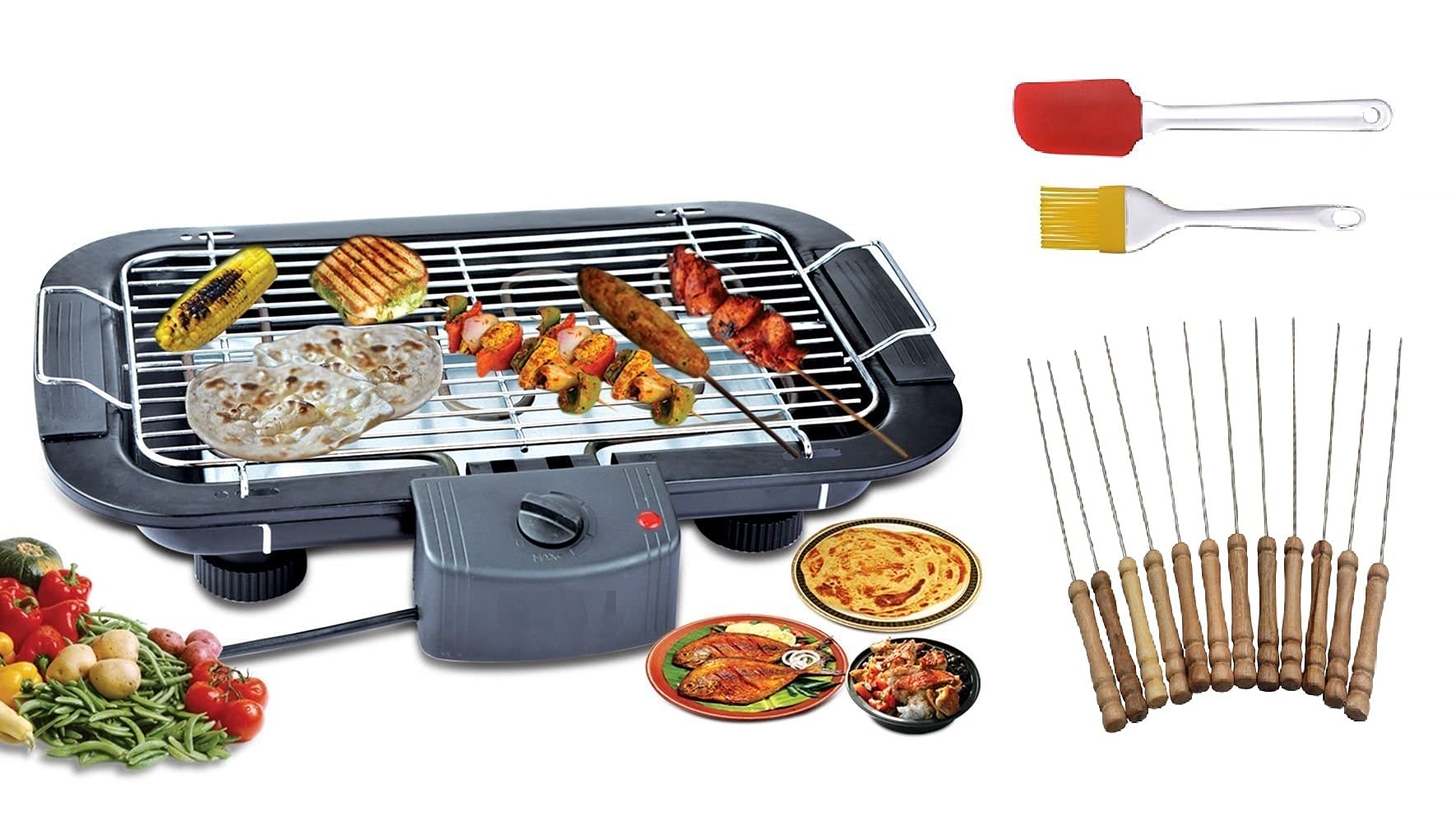 Inditradition 2000W Electric Barbecue Bbq Grill With 12 Skewers, Oil Brush & Spatula (Combo Pack) | Smokeless, For Indoor-Outdoor (Black), Built-In-image-13