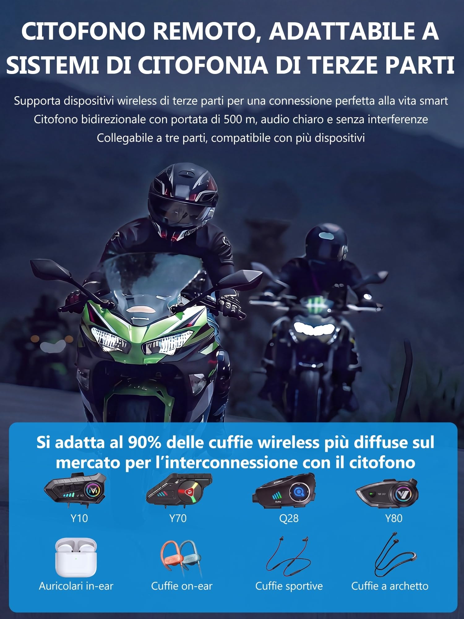 Interfono Moto Auricolare Bluetooth 500M Sistema di Comunicazione - Singolo