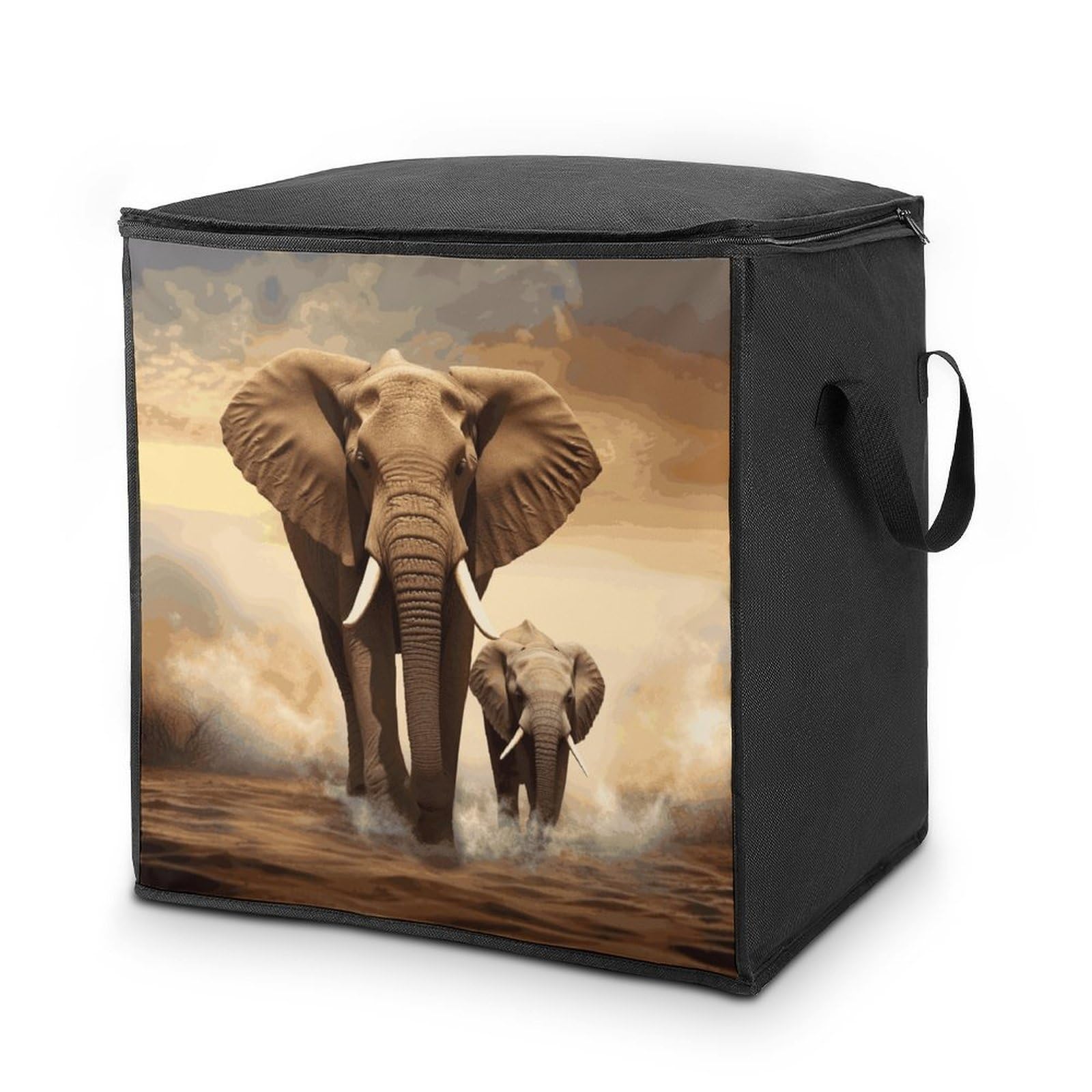 70L Elephant And Baby Elephant Storage Bag With Zipper Closet Organizers with Handle for Home Storage Organizer for Blankets Quilts Clothes Comforter Bedding And Pillows