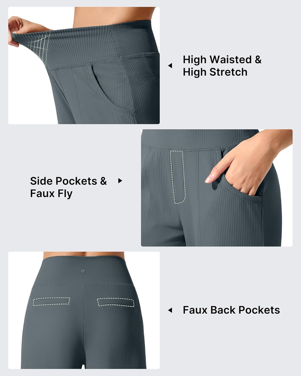 G4Free Wide Leg Yoga Pants for Women Stretchy Workout Sweatpants Casual Trousers with Pockets Winter(Dark Gray,S,32") - Image 3