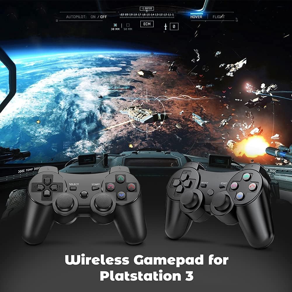 PS-3 Controller 2 Pack, Dual Shock 3 Wireless Gamepad Joystick for PlayStation 3, Compatible with PS-3 Console, Ergonomic Design, Rechargeable Battery, Vibration Feedback - 2 Controllers in Set