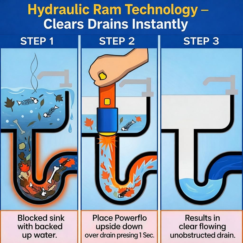 PowerFlo is a non-chemical, Safe Instant Drain Opener for all Diameter Drains. Does not use air pressure or chemicals. Powerful solution with 18 applications (Full Starter Kit)