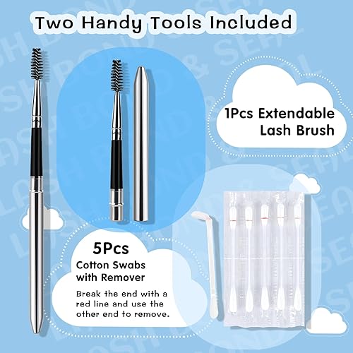 Miniatura 3 de Pegamento de pestañas para racimos de pestañas, impermeable, para pegar y sellar con removedor de cepillo de pestañas, hisopos de algodón, 72 horas