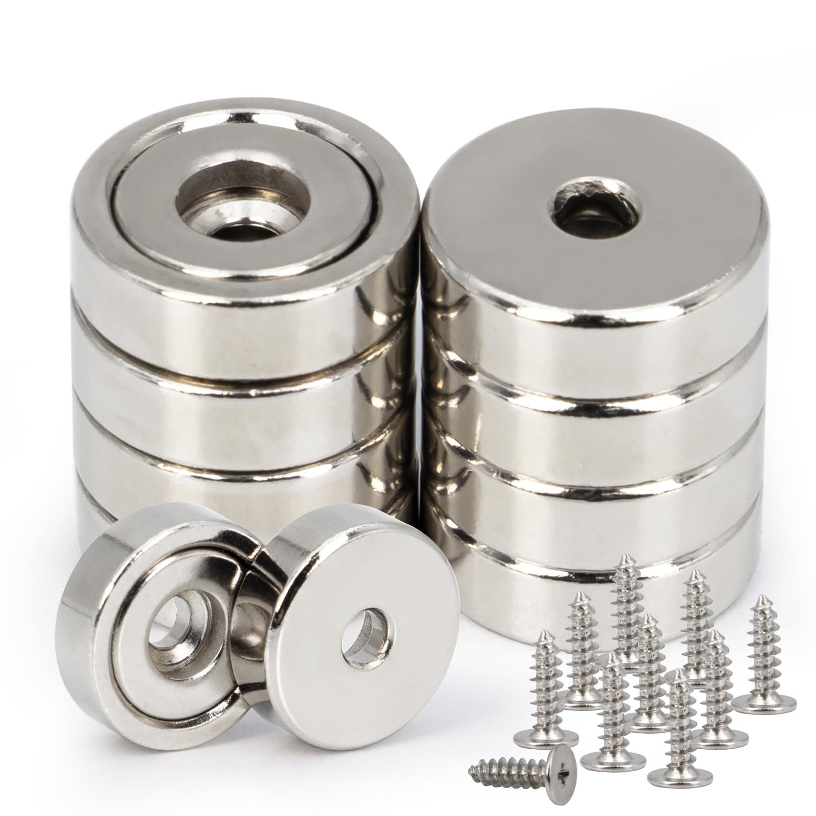 Round Base Rare Earth Neodymium Pot Magnets,for Industrial Purposes Heavy Duty,Size 0.63"*0.2" with Countersunk Hole,Easily Install for Tool Room,Garages Hanging