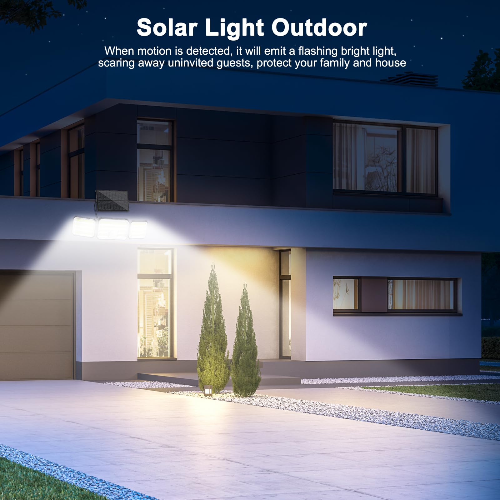 Luz Solar Exterior con Sensor de Movimiento, Focos LED Solares con Control Remoto 4 Modos 2000mAh IP67 Impermeable, Lampara Solar Exterior para Jardín, 2 Piezas