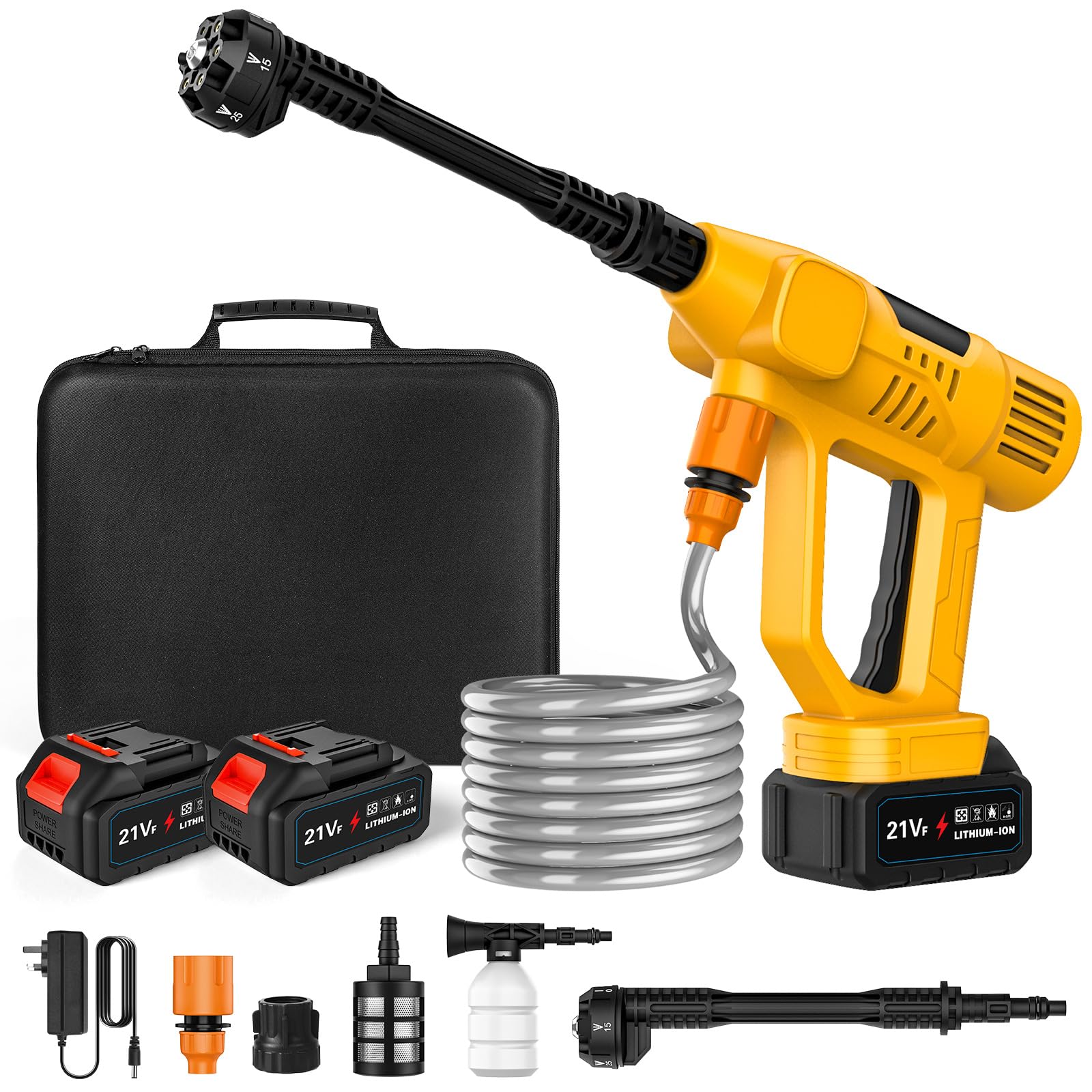 Cordless Pressure Washer, 65 Bar Cordless Power Washer with 2 x 3.0Ah Battery, 10-Level Pressure Adjustment, LCD Display, 6-in-1 Nozzle, 5 m Hose, Foam Sprayer, for Car and Garden
