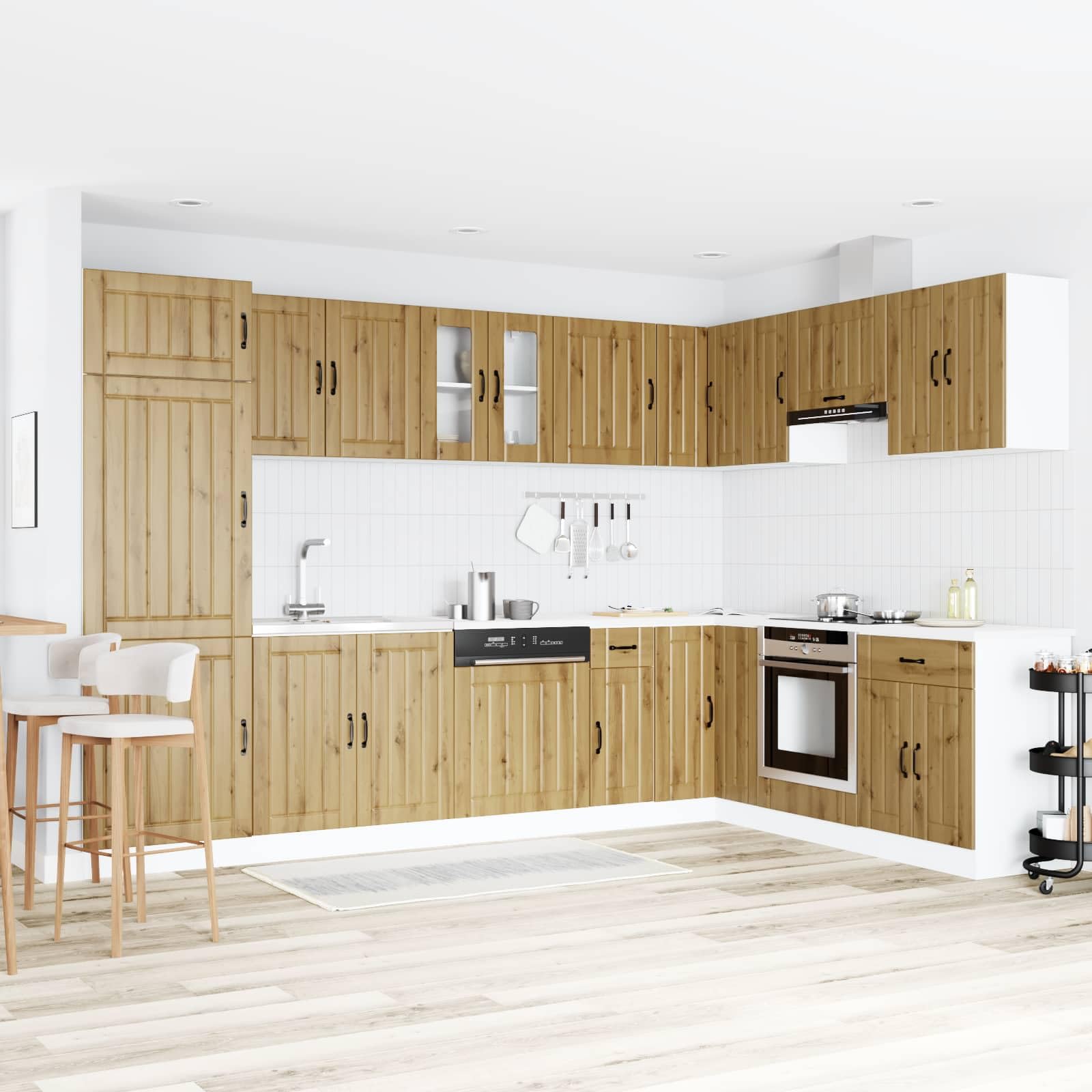 Meuble sous Évier Lucca avec Évier de Cuisine et Kit de Bonde, Armoire de Cuisine 2 Portes en Bois d'Ingénierie, Rangement Moderne Chêne Artisanal, 80 x 46 x 81,5 cm