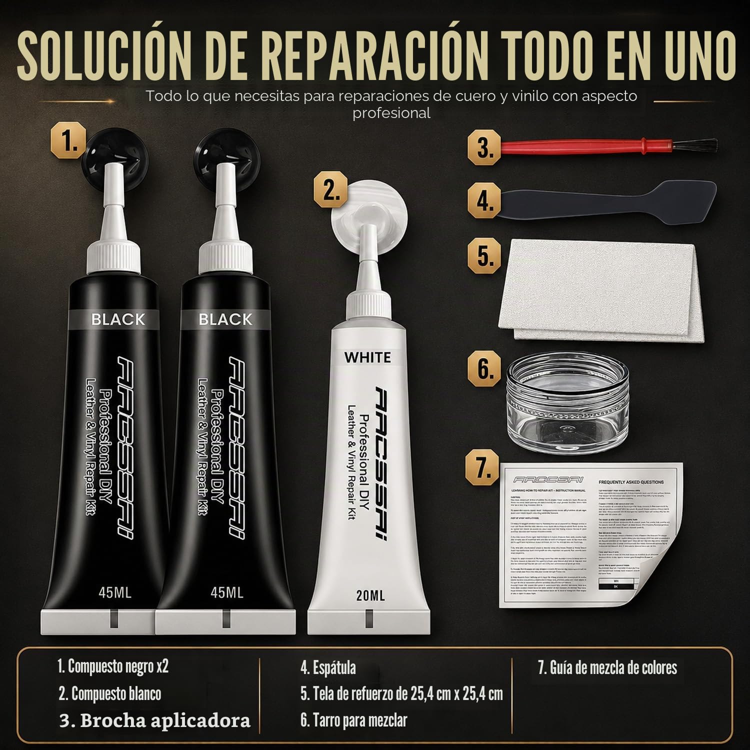 ARCSSAI Reparación de Cuero Negro de Vinilo para Muebles, Asientos de automóviles, Chaquetas, Zapatos, Cuero sintético, sin calefacción