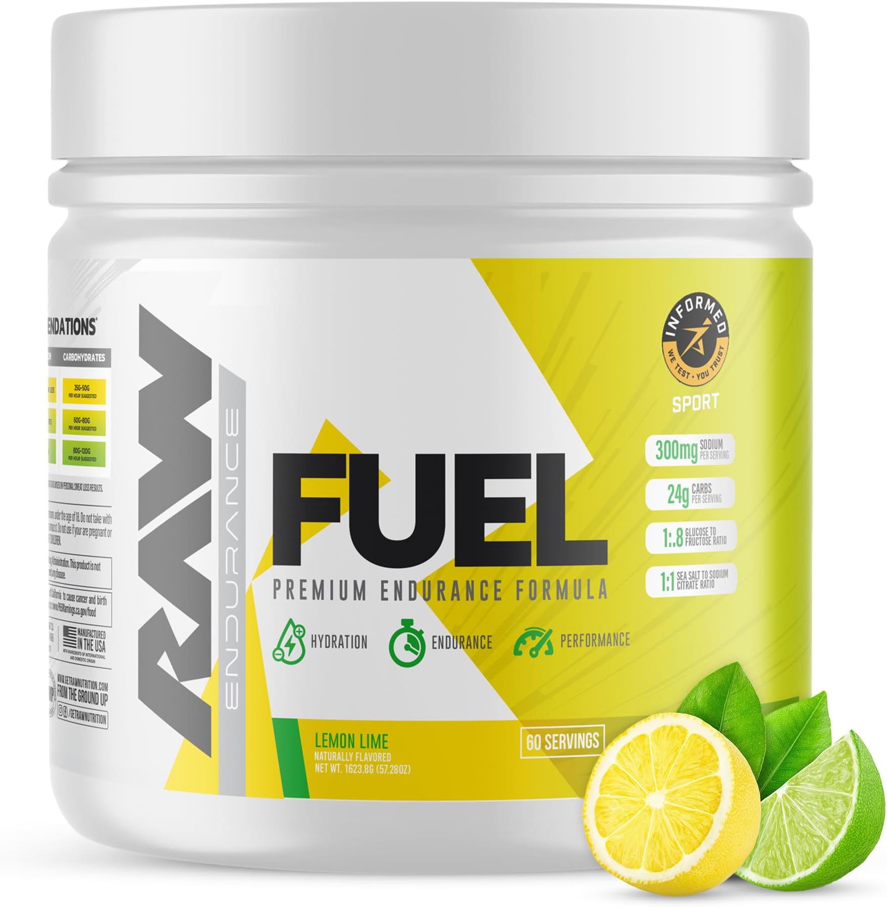 Fuel, Premium Endurance Supplement Powder, Lemon Lime (60 Servings) - Peak Performance, Hydration & Stamina During Workouts, Training or Competition - 24g of Carbohydrates & 300mg of Sodium
