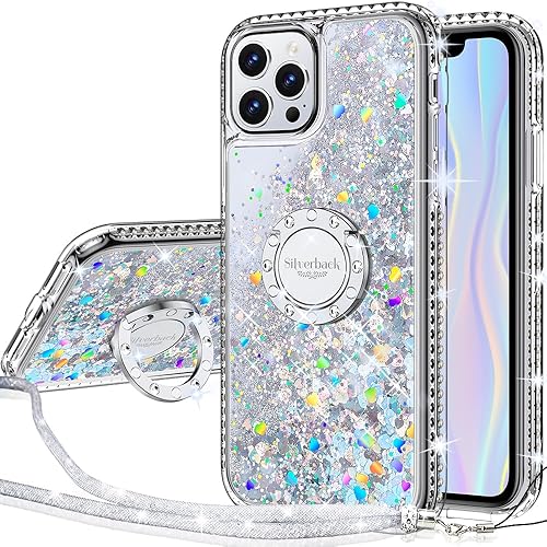 Silverback Funda para iPhone 11 Pro con anillo, funda holográfica con purpurina líquida en movimiento con soporte, funda protectora con soporte de