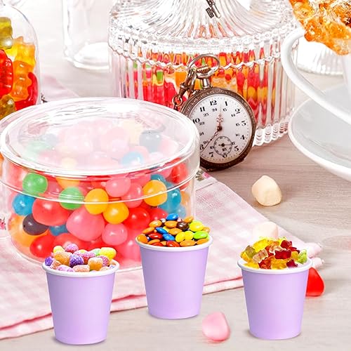 Miniatura 5 de Paquete de 50 vasos de papel desechables de 3 onzas para baño, enjuague bucal, expreso, fiesta y oficina, mini tazas pequeñas (morado)