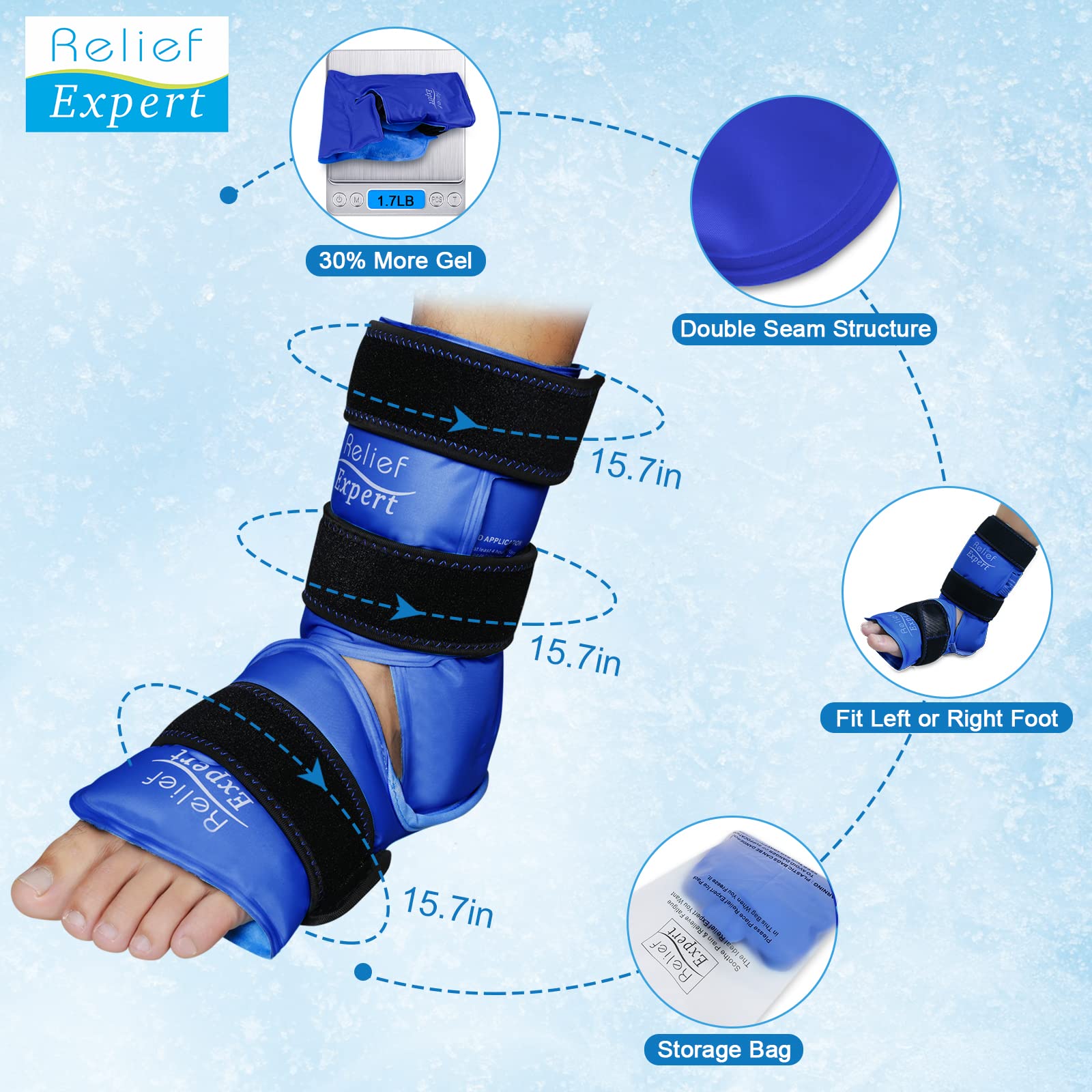 Relief Expert Knöchel-Eisbeutel für Verletzungen, Fuß-Eisbeutel für Knöchel, Plantarfasziitis, Achillessehnenentzündung, Fersenlinderung (2 Packungen)