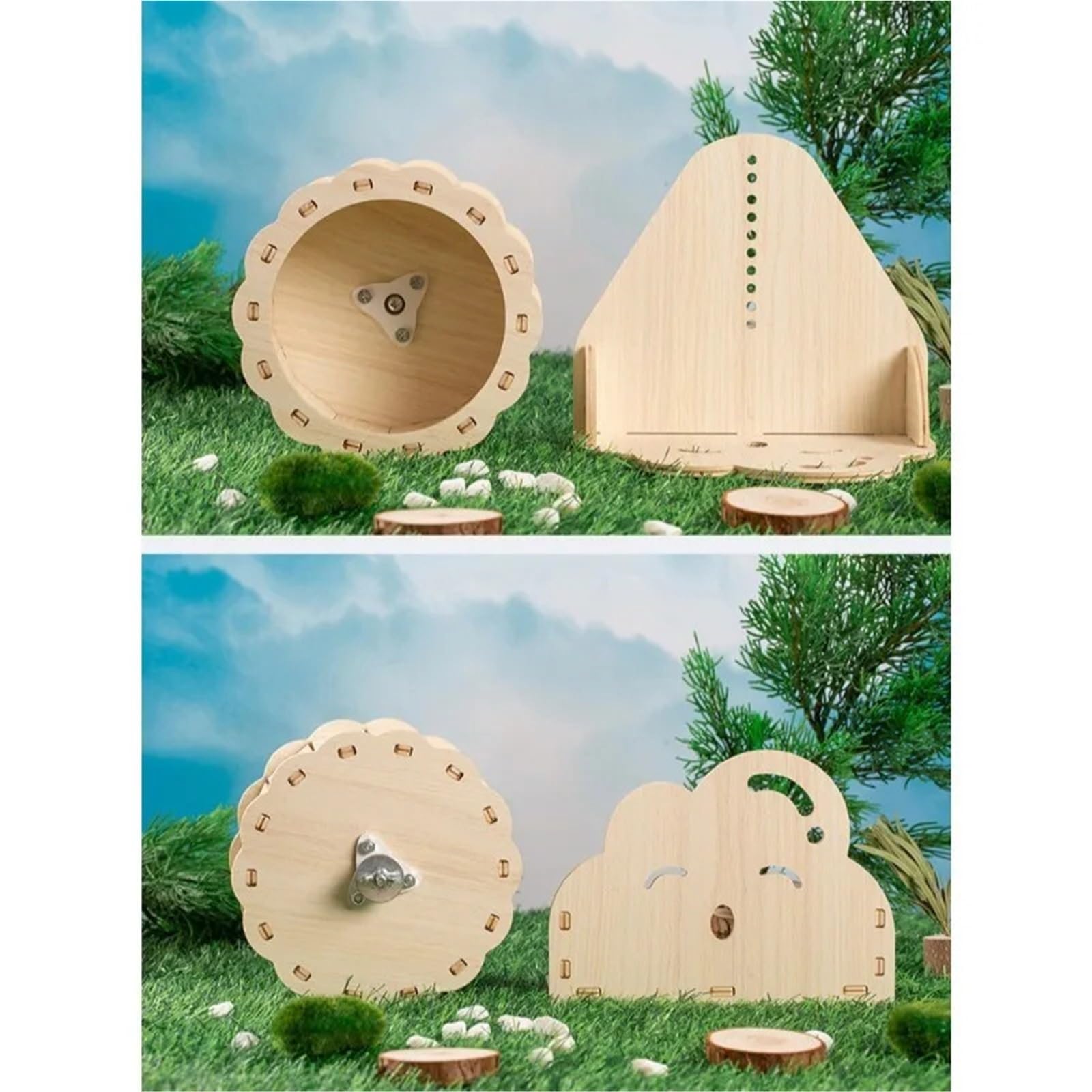 Rueda Hamster Mascota Corriendo silenciador de Madera for Ejercicio Jaula Juguete Conejillo Indias Ardilla Oso Dorado para Mascotas(Outer Diameter 19cm)