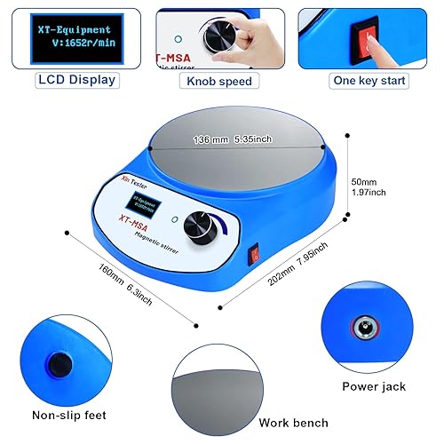 Miniatura 6 de Xin Tester Agitador magnético digital LED de 101.4 fl oz, mezclador magnético de acero inoxidable con barra de agitación, placa magnética para