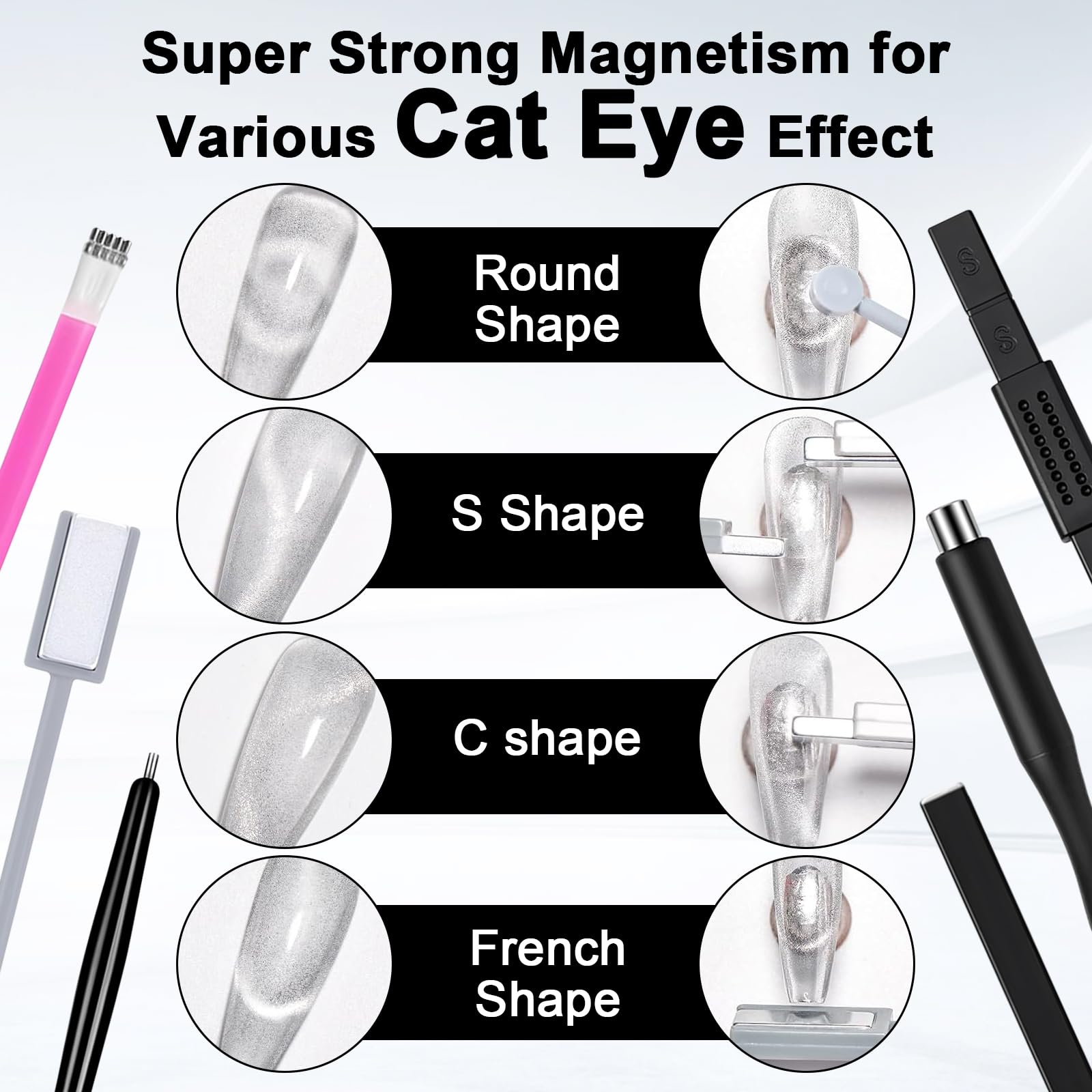 10 PCS Cat Eye Magnet,Double-Headed Nail Magnet Cat Eye Magnet for Nails with Strong Magnetic Attraction UV Gel Polish Cat-Eye Effect Suitable for Home Manicure DIY Salon - Image 3