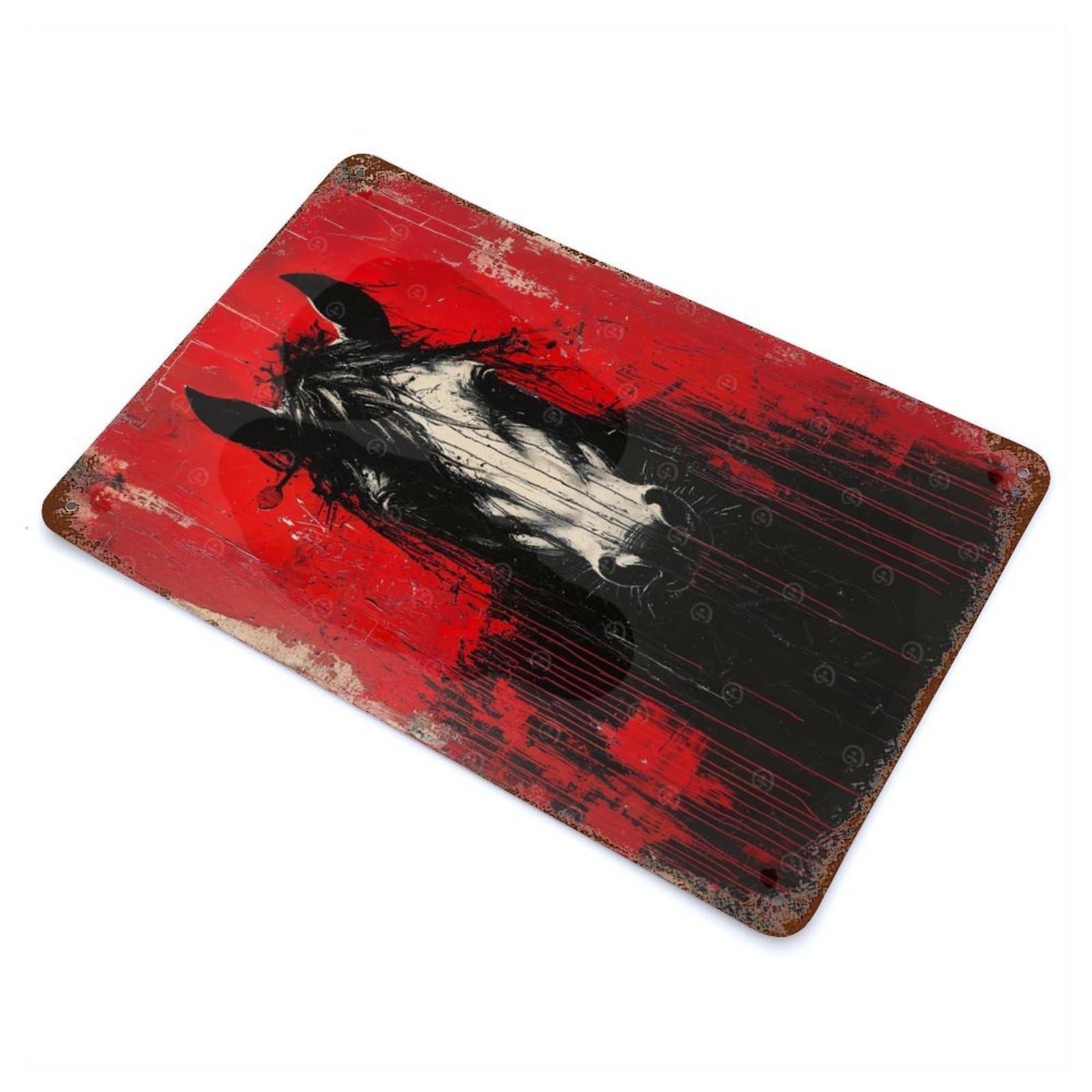 Fierce Stallion Bold Expressionist Horse Portrait Weathered Tin Sign 11.8"x7.9", for Basement, Hobby Room And Garage Decor, Rustic Home Decor