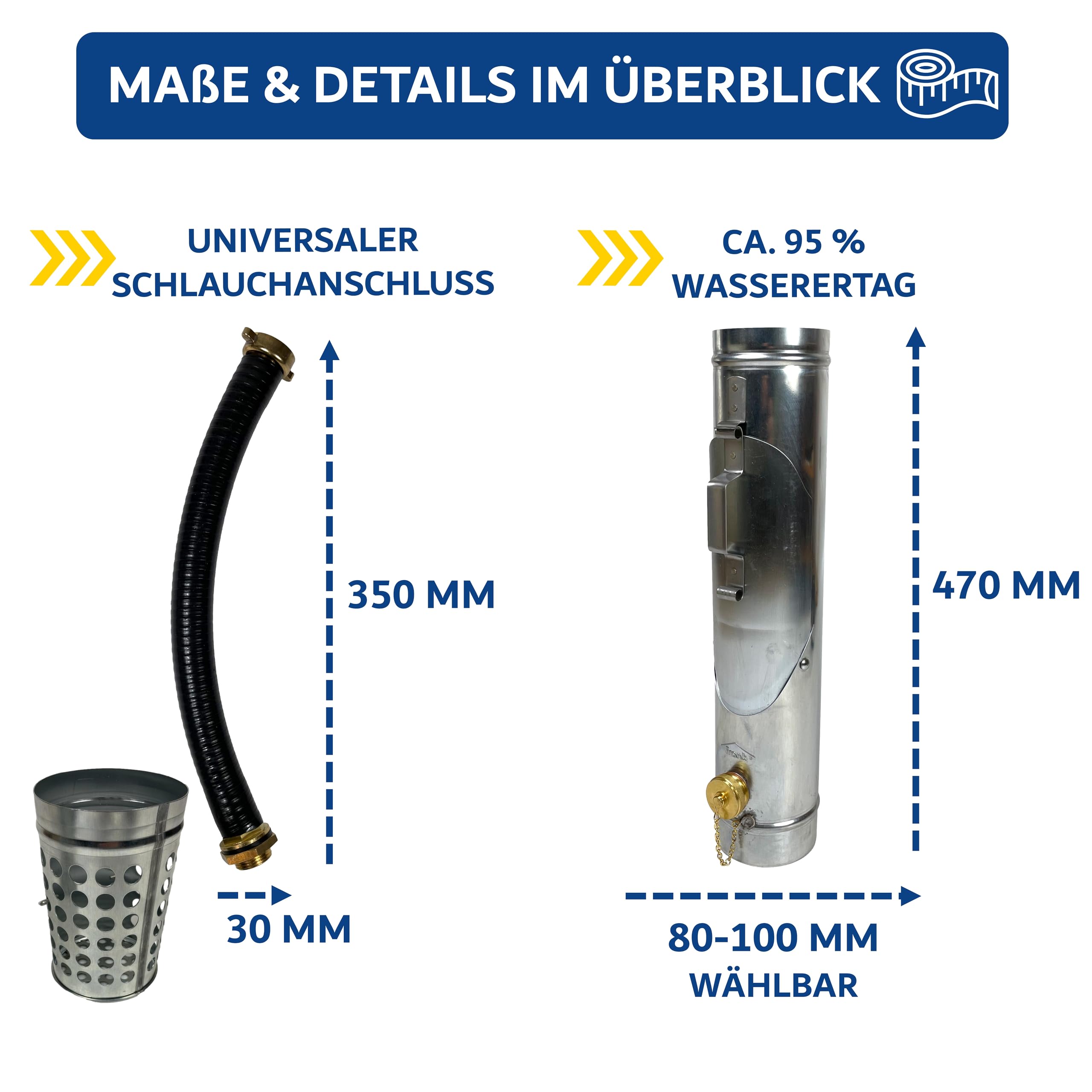 3in1 Zink Regenwassersammler & Laubsammler 100 mm Komplettsystem - Extrem hoher Wasserertrag ca. 95% - Kombination für Fallrohr/Ablaufrohr aus Wassersammler, Regenrohrklappe & Laubfänger