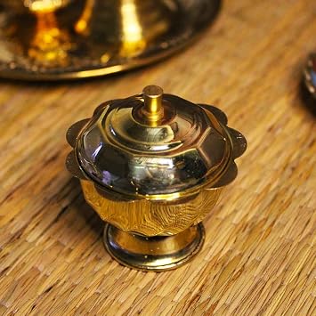 Brass Handmade Traditional Beautiful Haldi kumkum Box for Pooja - kumkum Holder for Pooja Medium