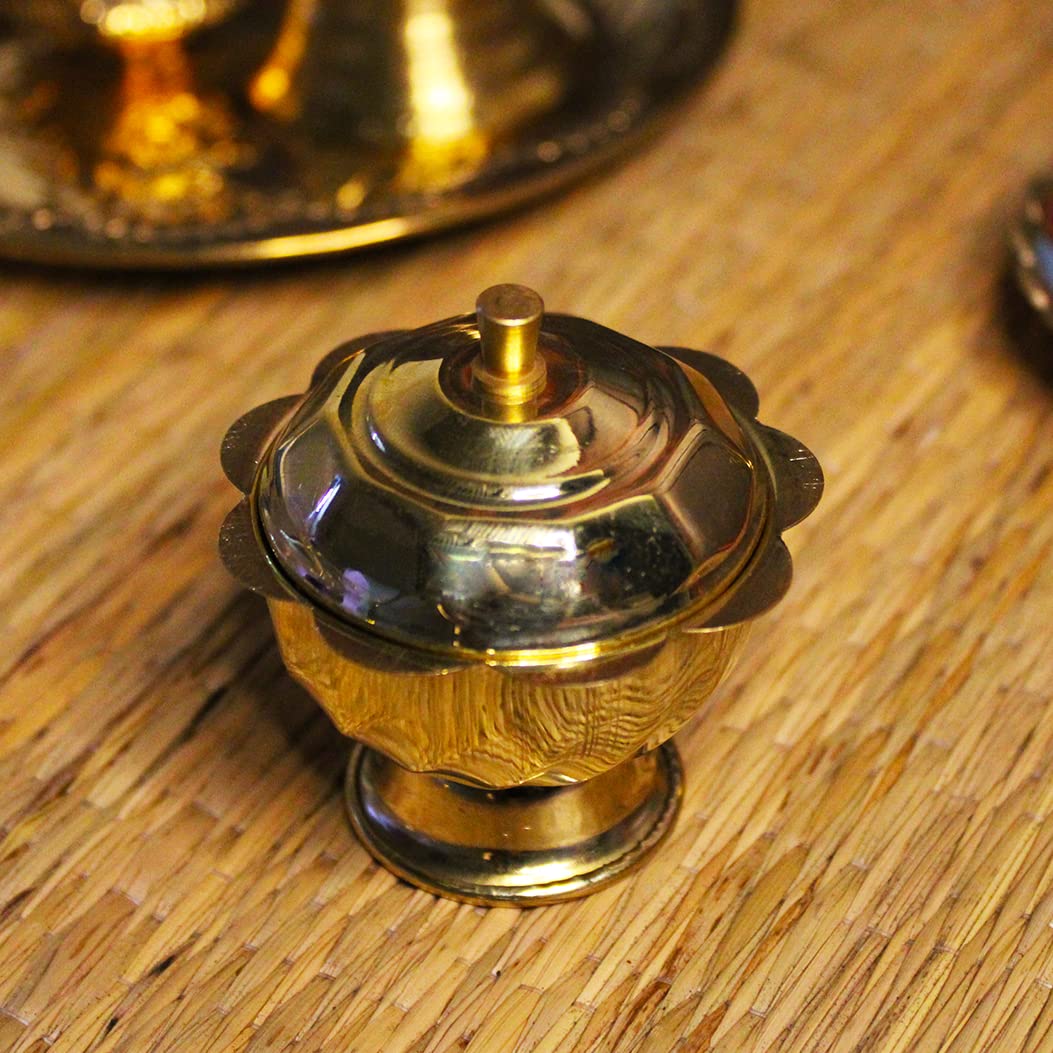 JDS Puja Articles Brass Handmade Traditional Beautiful Haldi kumkum Box for Pooja - kumkum Holder for Pooja (Medium)-image-49