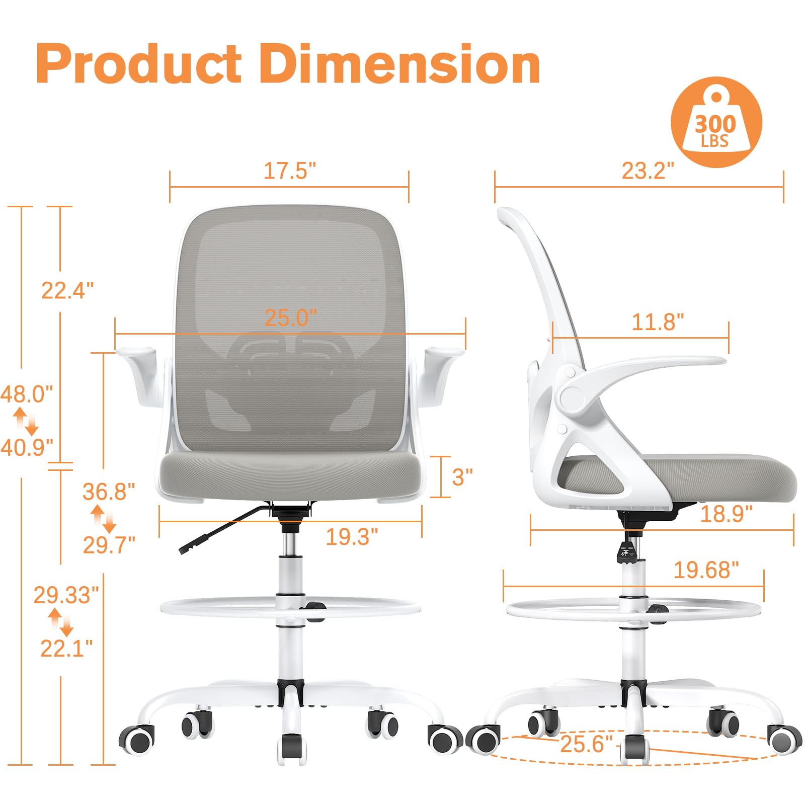 Silla de dibujo alta con soporte lumbar y anillo para reposapiés, silla de escritorio ergonómica de altura extendida para trabajo en casa, silla de oficina de malla transpirable con brazos 6