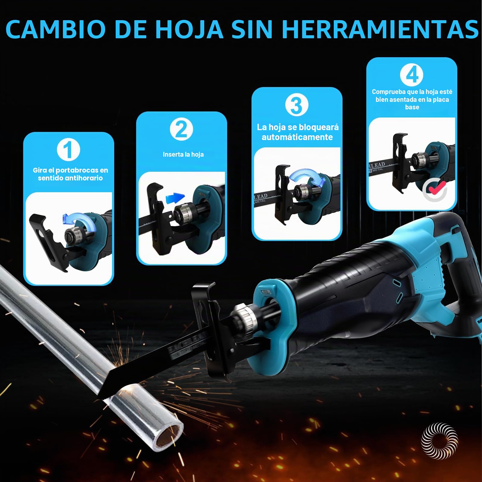 Sierra de sable sin cable compatible con batería Makita 18V, con 4 hojas de sierra, 3500 rpm, sierra eléctrica para madera con velocidad variable para cortar madera, metal y PVC (sin batería)