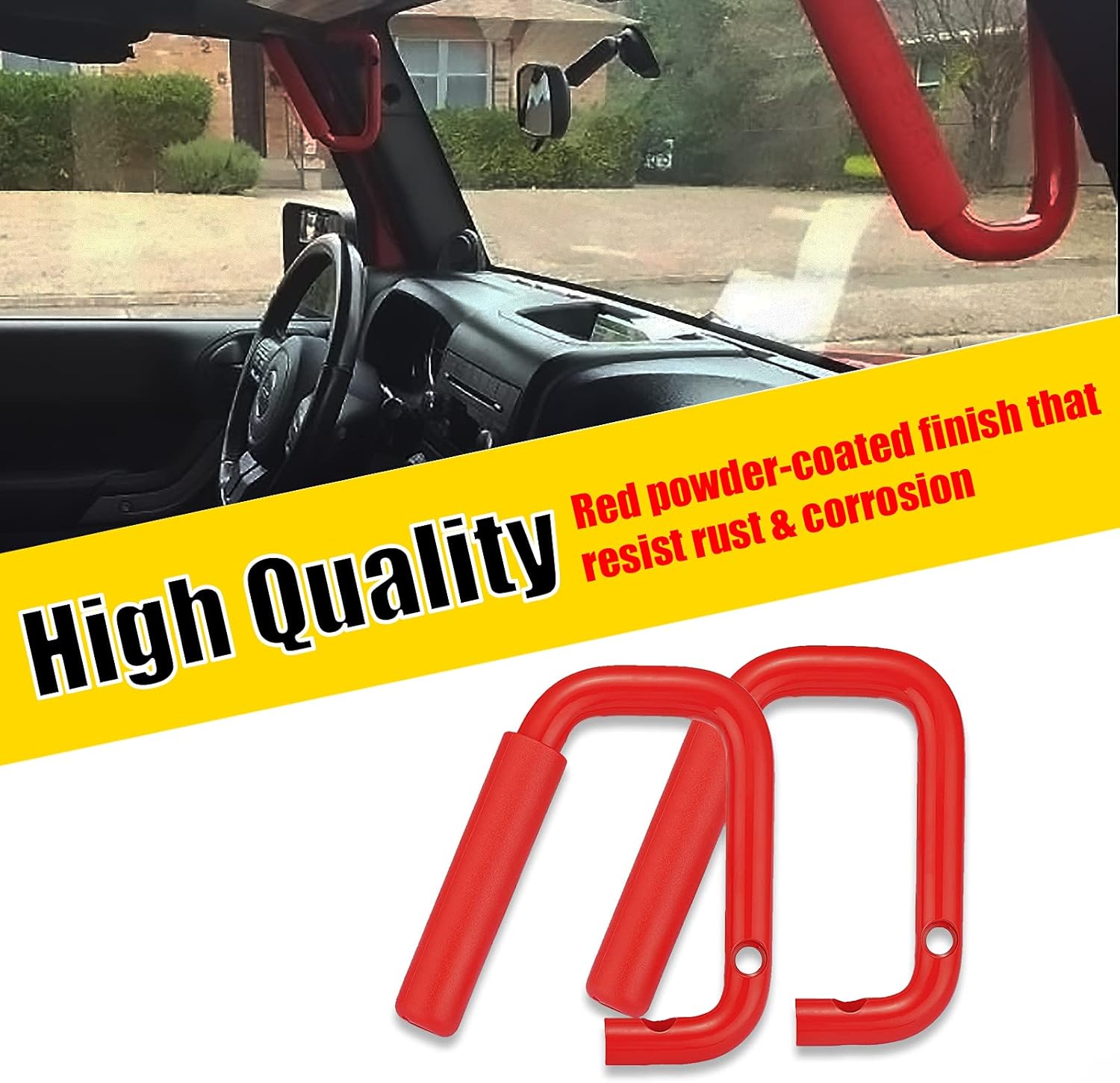 WSays Aluminum Front and Rear Grab Bar Handle Grip Set Compatible with Jeep Wrangler JK 2007-2018, Red