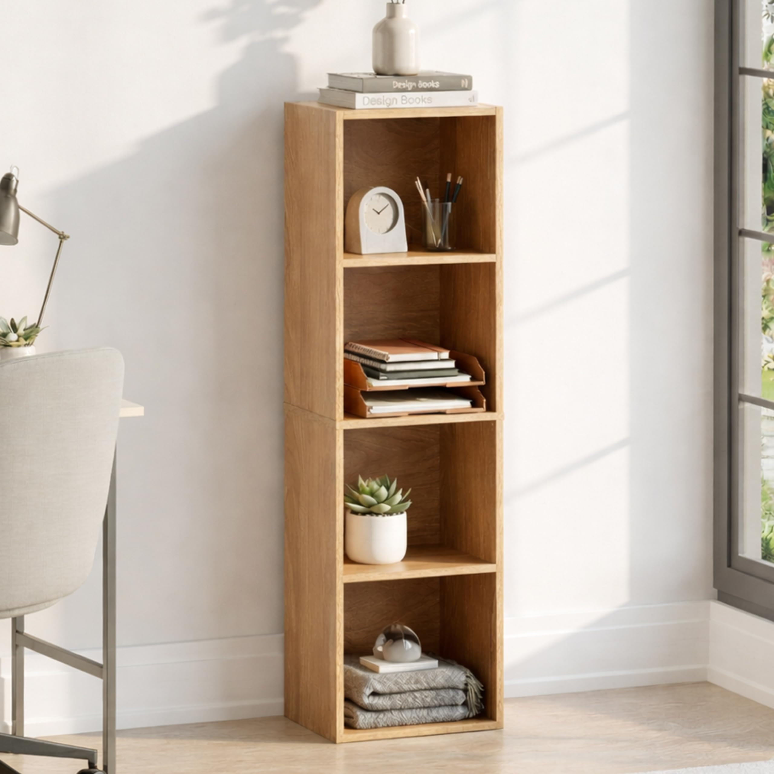 Vida Designs Oxford 4-poziomowy regał na książki, drewno dębowe, regał ekspozycyjny, regał biurowy, meble do salonu