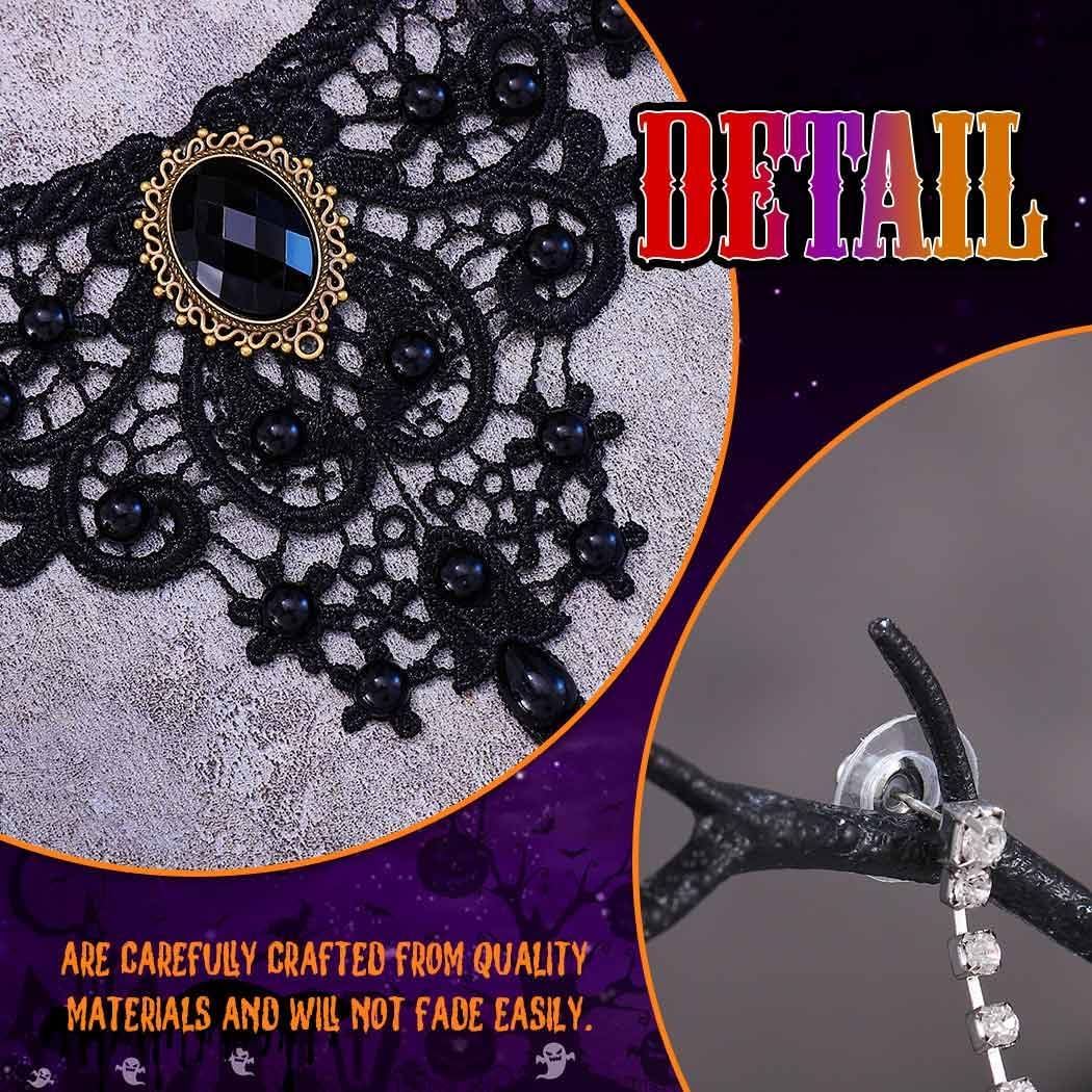 CLOACE Halloween Choker Necklace Set Flower Crystal Pendant Necklaces Earrings Gothic Jewelry Accessories for Women - Image 4