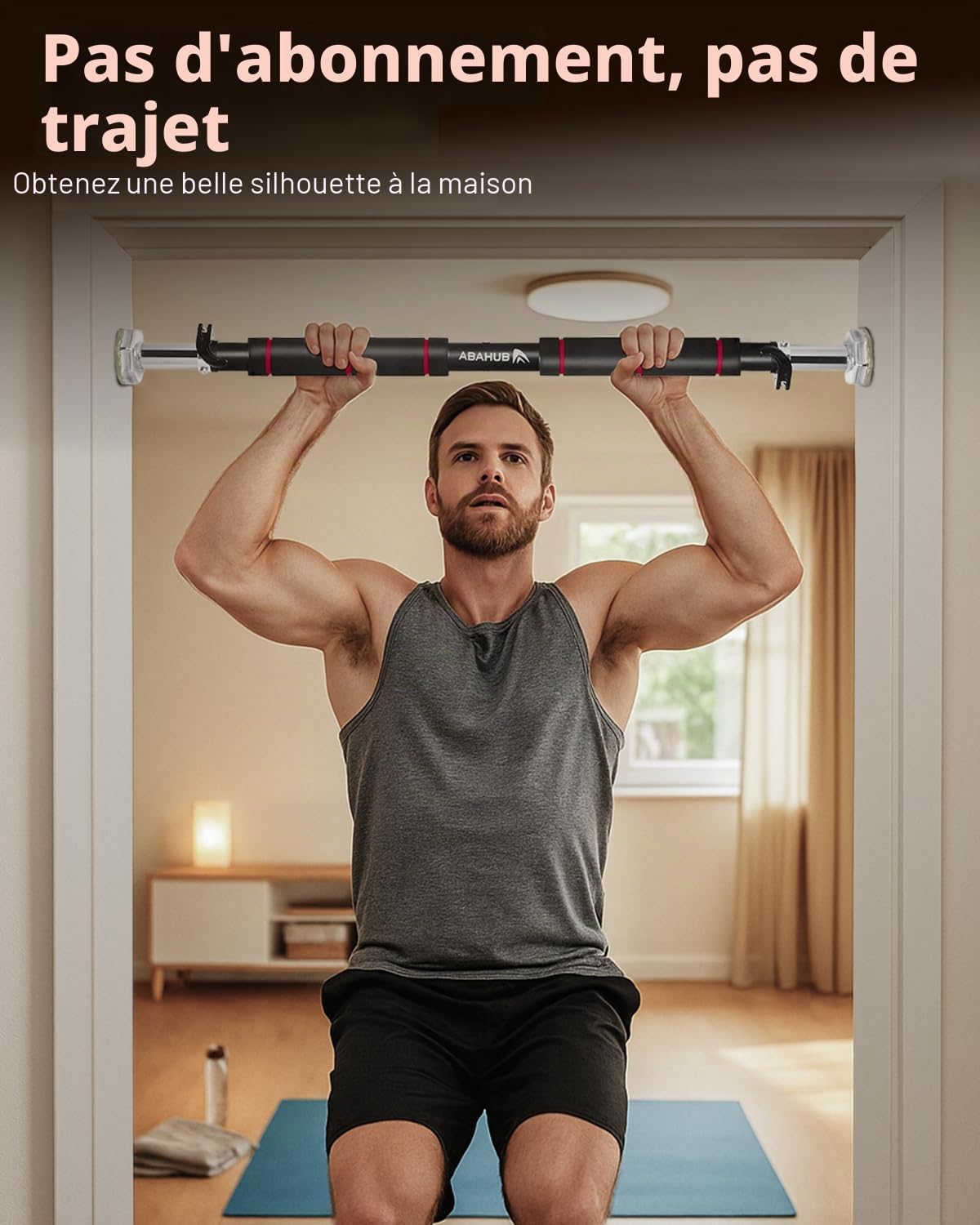 Barre de Traction Porte Réglable 65-100cm sans Vis - Poignées Mousse & Verrouillage Sécurisé pour Entraînement Intensif - Pull Up Bar 100kg pour Dominadas/Musculation à Domicile - Noir/Rouge