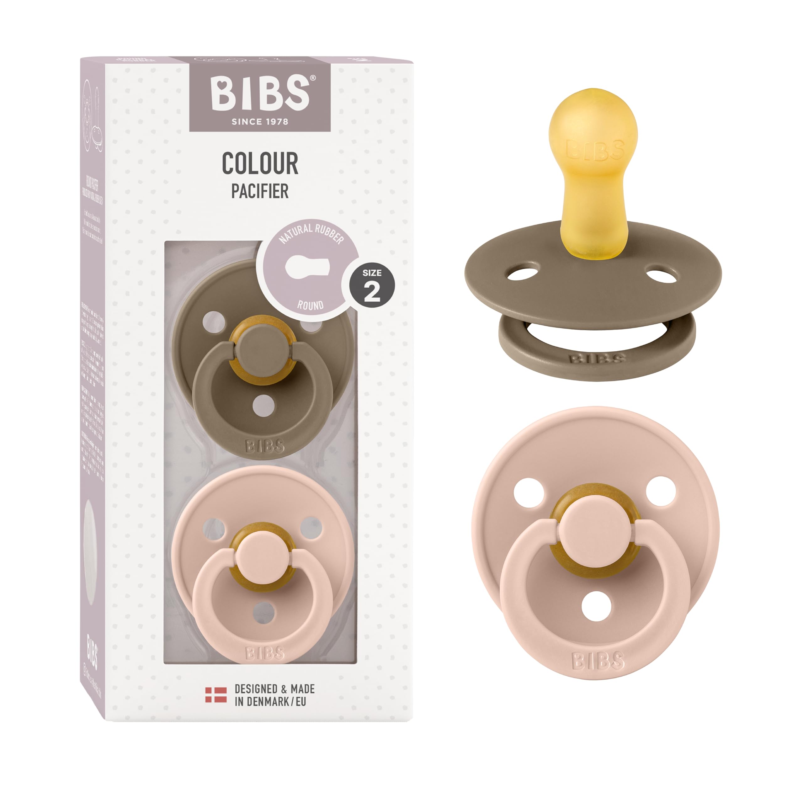 BIBS Colour Paquete de 2 chupetes. Libre de BPA, Tetina redonda. Látex natural, Talla 1 (0-6 meses), Baby Blue/Baby Blue — view 65