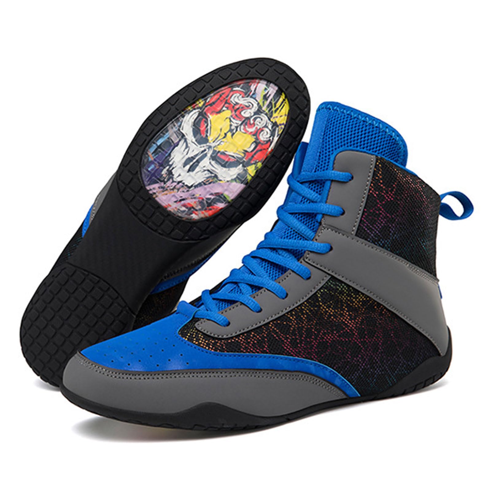 Boxing Shoes,High Top Training Wrestling Shoes,Unisex Wrestling Footwear,Rubber Sole,Breathable Non-Slip,Comfortable Ightweight,for Muay Thai Kickboxing Sparring Martial Arts. Blue 43 EU