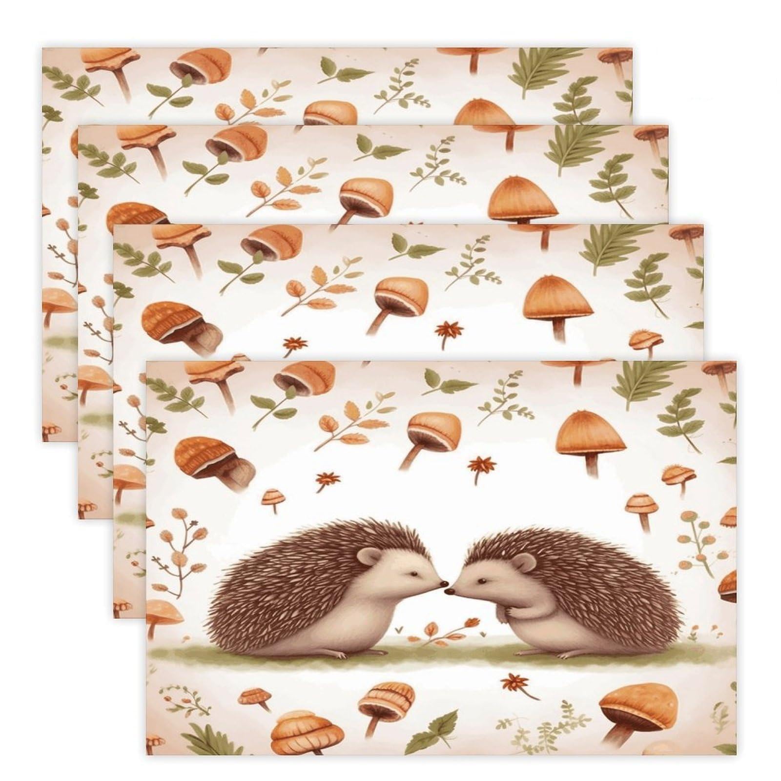 Nature Lovely Hedgehog Lovers Placemats Heat-Resistant Washable Place Mats Anti Slip Dining Table Place Mats Wipeable Dining Table Mats Kitchen Decoration Placemats 17.7’’×11.8’’