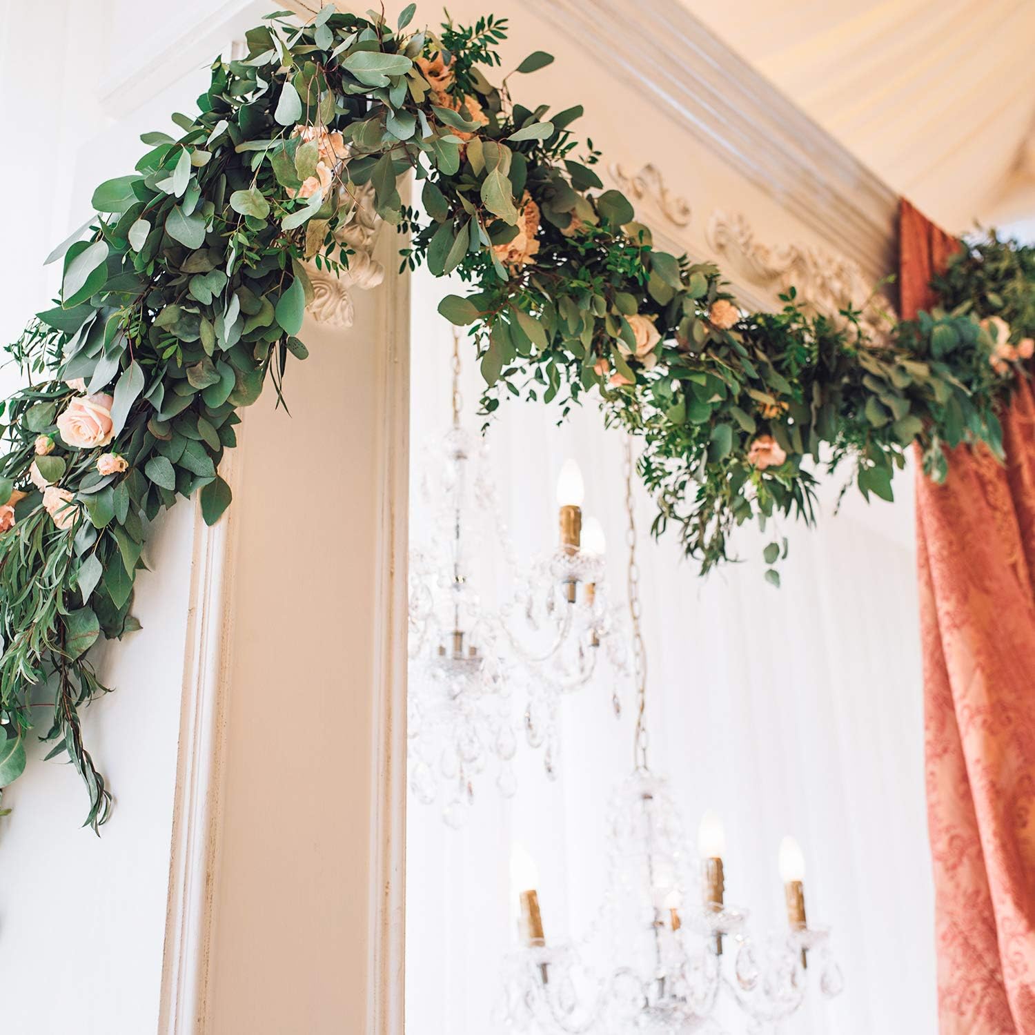 Whaline 6.5ft Artificial Eucalyptus and 5.6ft Willow Leaves Garland, Faux Silver Dollar Eucalyptus Leaves Garland and Willow Vines Twigs Leaves Garland for Indoor Outdoor Decoration (Green)