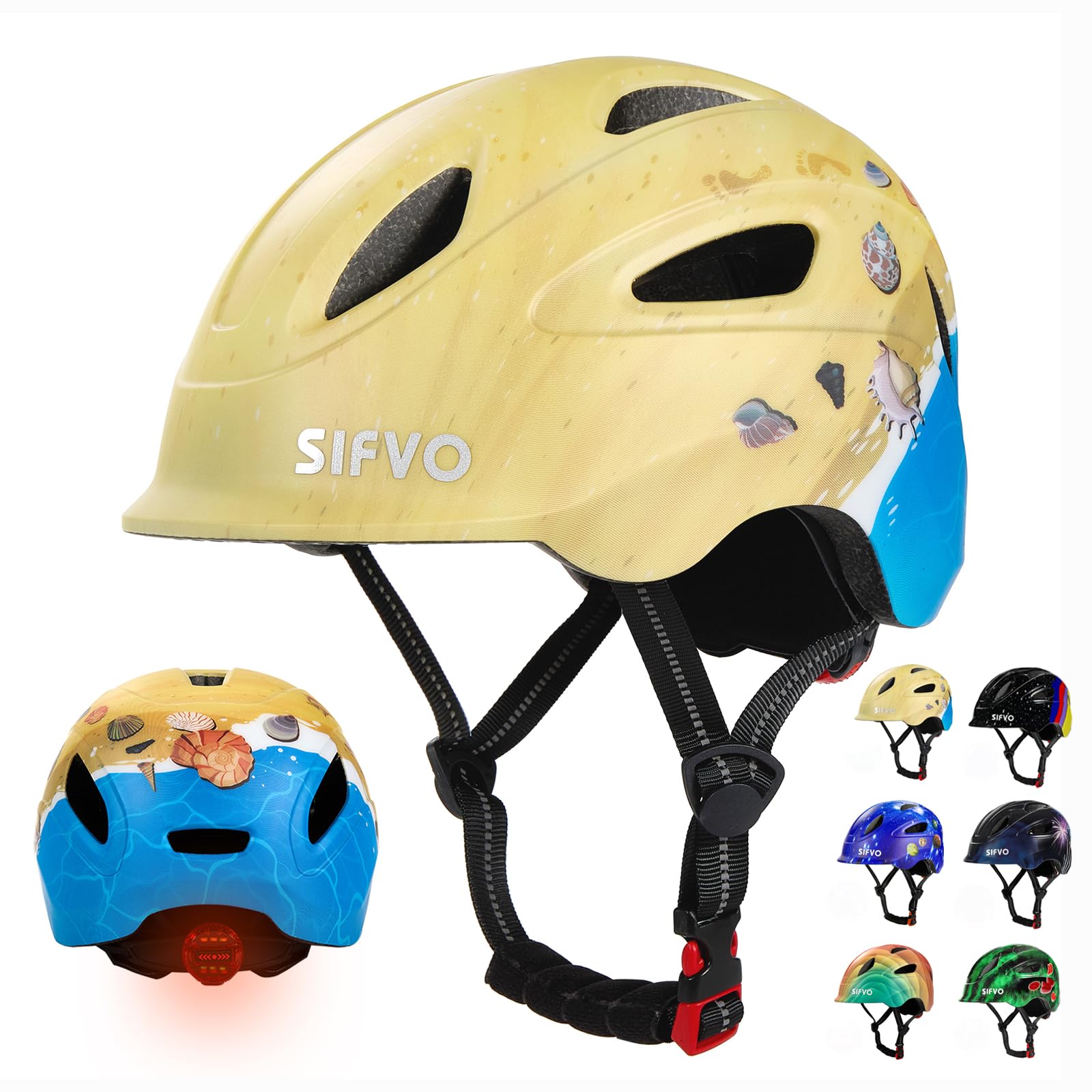 Kids Bike Helmet with Safety Light - SIFVO Bike Helmet 45-48-51-55cm Adjustable for Boys & Girls, Cycle Helmets Kids 3-4-5-8-10 Years for Multi-Sport Bicycle Scooter
