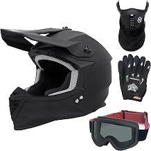 Zorax ZOR-X303 Motocross Helmet Matt Black S 55-56cm & Goggles & Black Gloves S8cm & Balaclava