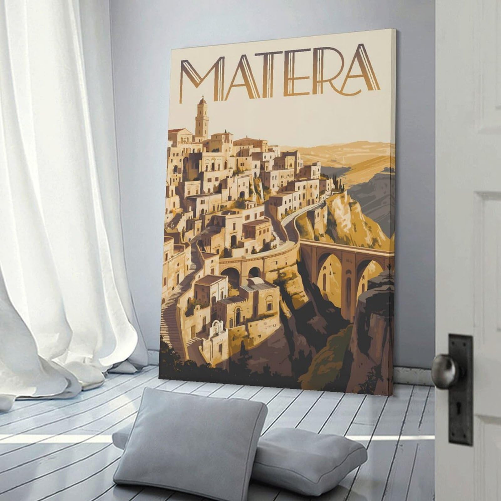 Junmoney Matera Cityscape Art Print Home Decor Wall Art, 24x36inch(60x90cm), for Home Walls, Creative Rooms Or Shared Spaces, An Adaptable Decor Piece for Home Use