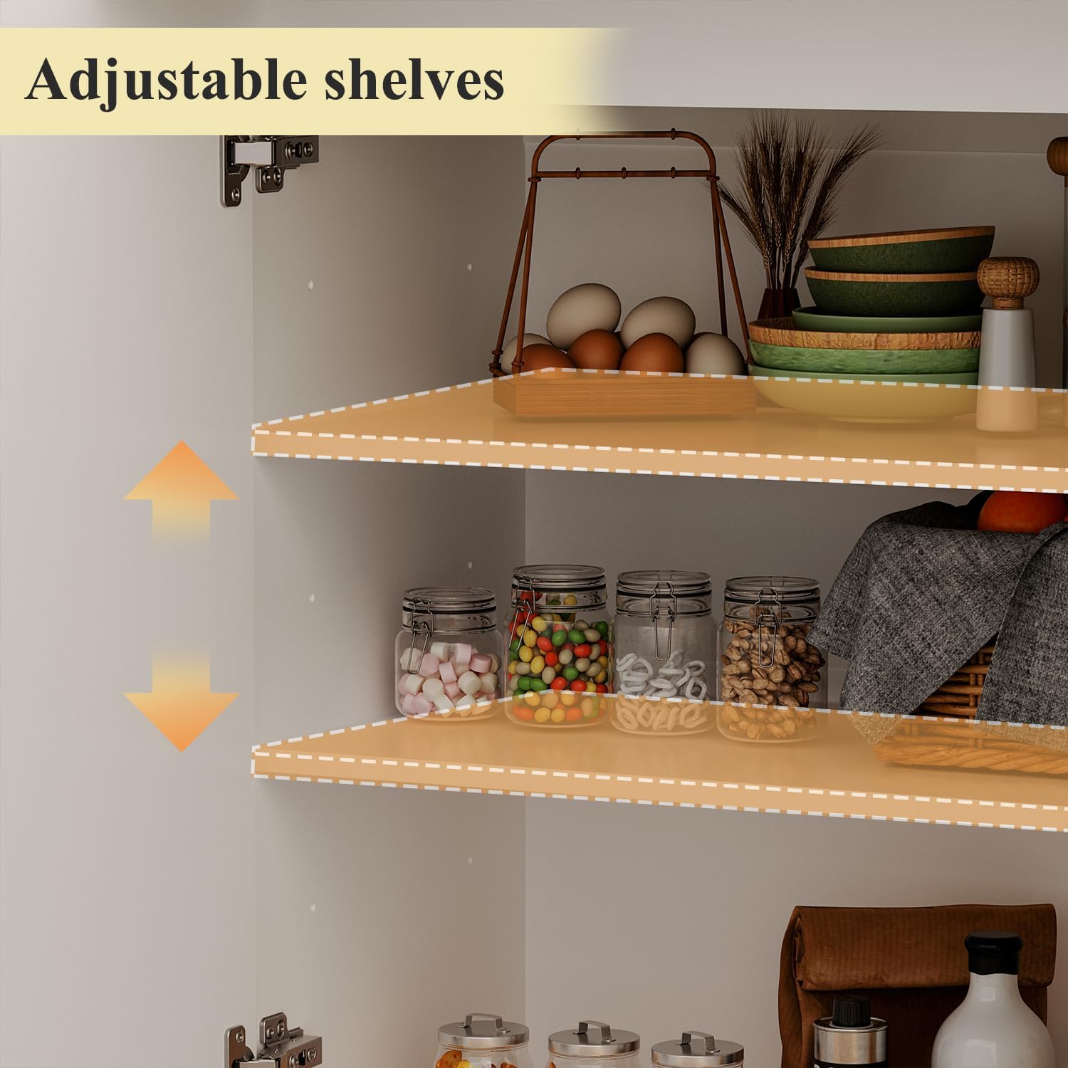 ECACAD 59.1" L Kitchen Island with Lots Storage & Foldable Brown Counter Top, Wood Kitchen Prep Table Stationery Storage Cabinet with Drawers, Shelves & Doors for Dining Room, Brown & White