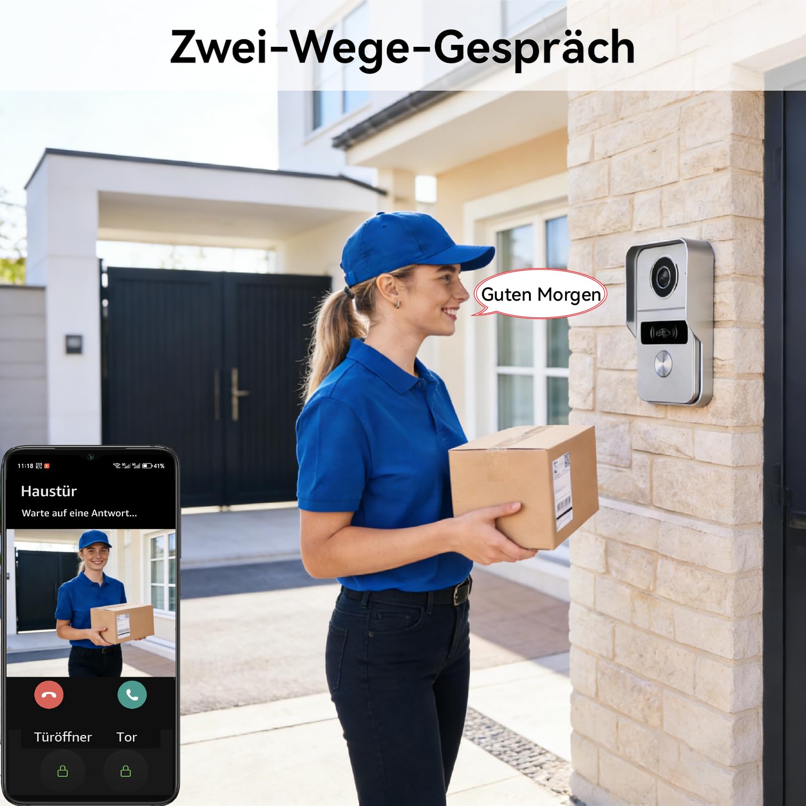 Video Türklingel mit Kamera, 2-Draht, Türsprechanlage mit 7" Farb-Touchscreen, Entsperren und Zwei-Wege-Audio, Gegensprechanlage mit Türöffner, Personenerkennung